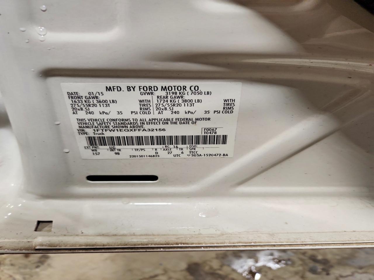 2015 Ford F150 Supercrew White vin: 1FTFW1EGXFFA32156