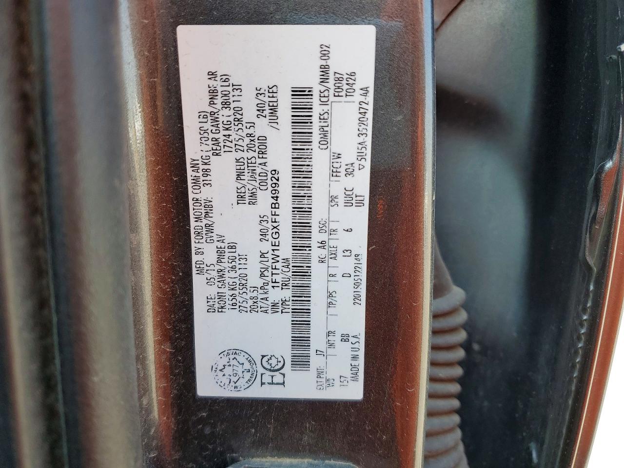 2015 Ford F150 Supercrew Gray vin: 1FTFW1EGXFFB49929