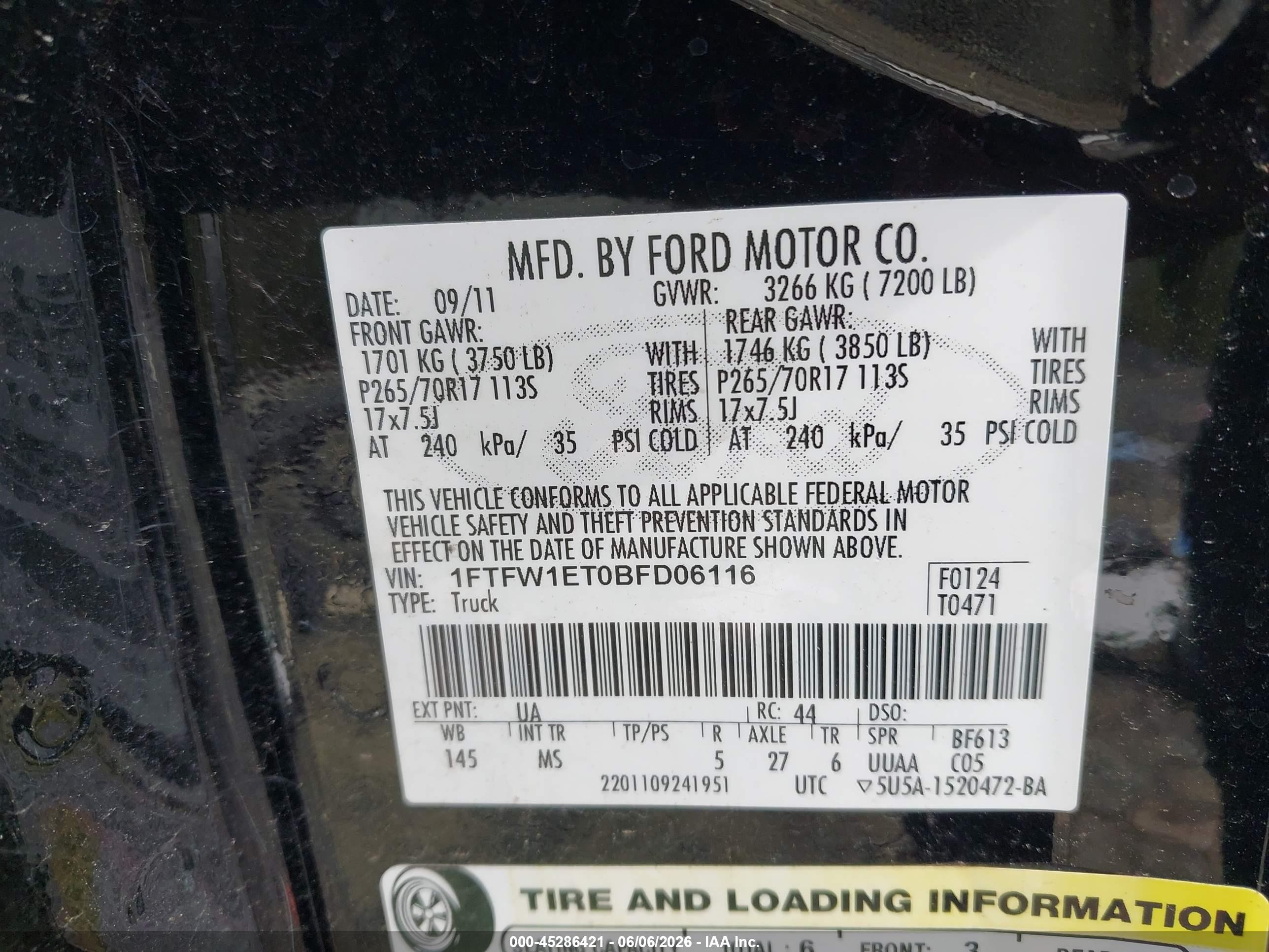 2011 Ford F-150 Xlt Черный vin: 1FTFW1ET0BFD06116