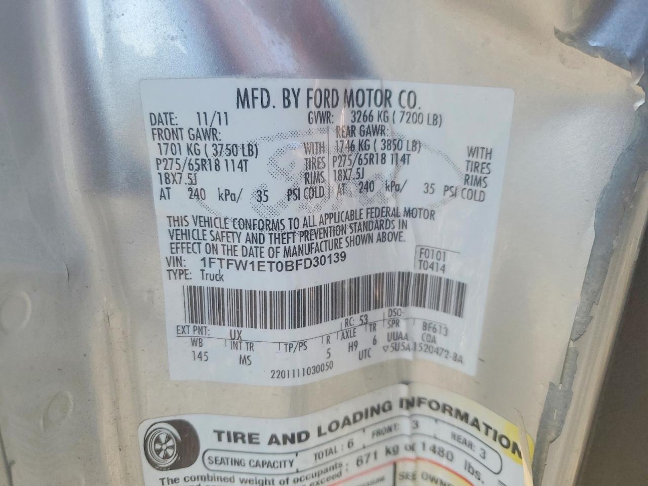 2011 Ford F150 Supercrew Silver vin: 1FTFW1ET0BFD30139