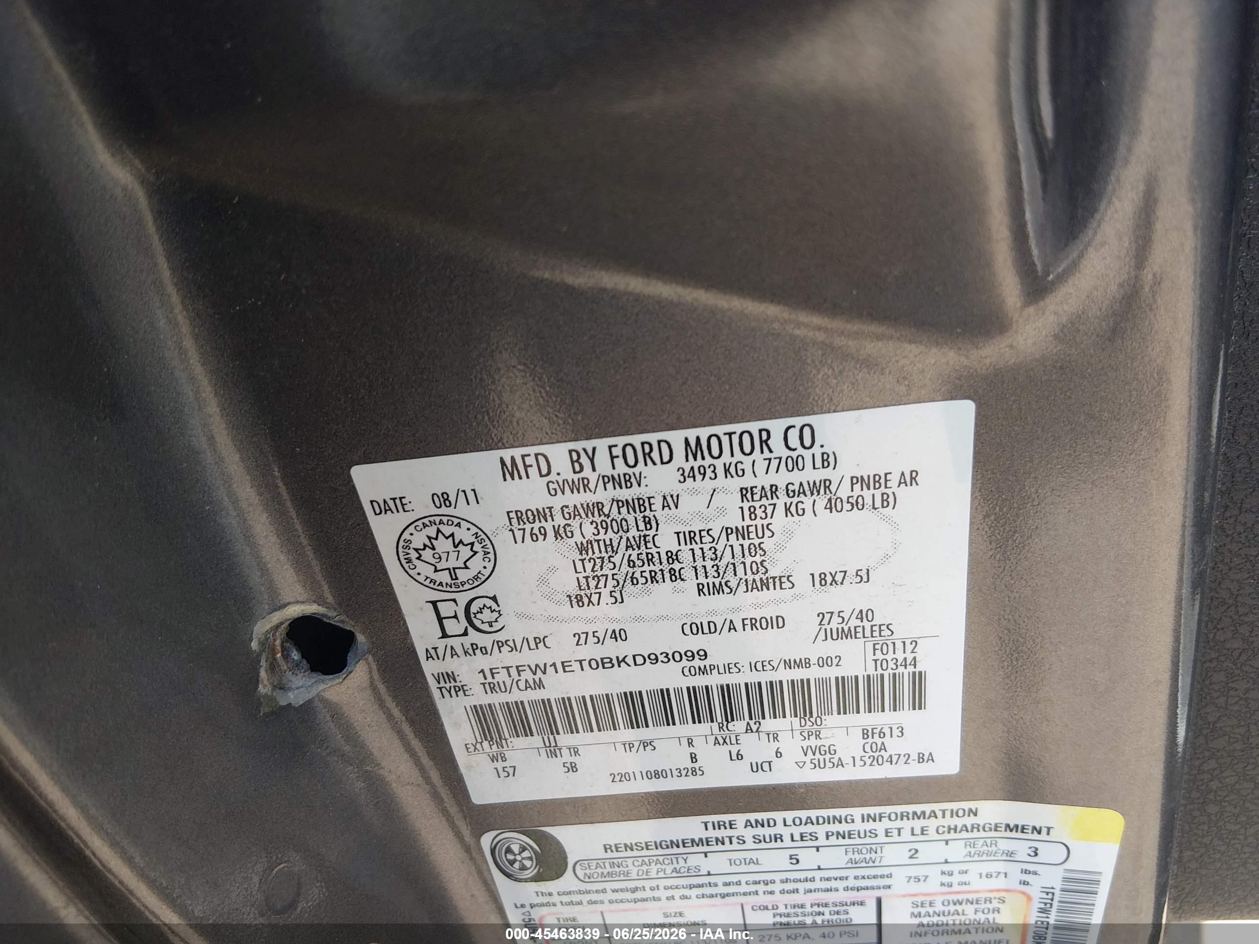 2011 Ford F-150 Fx4 Gray vin: 1FTFW1ET0BKD93099
