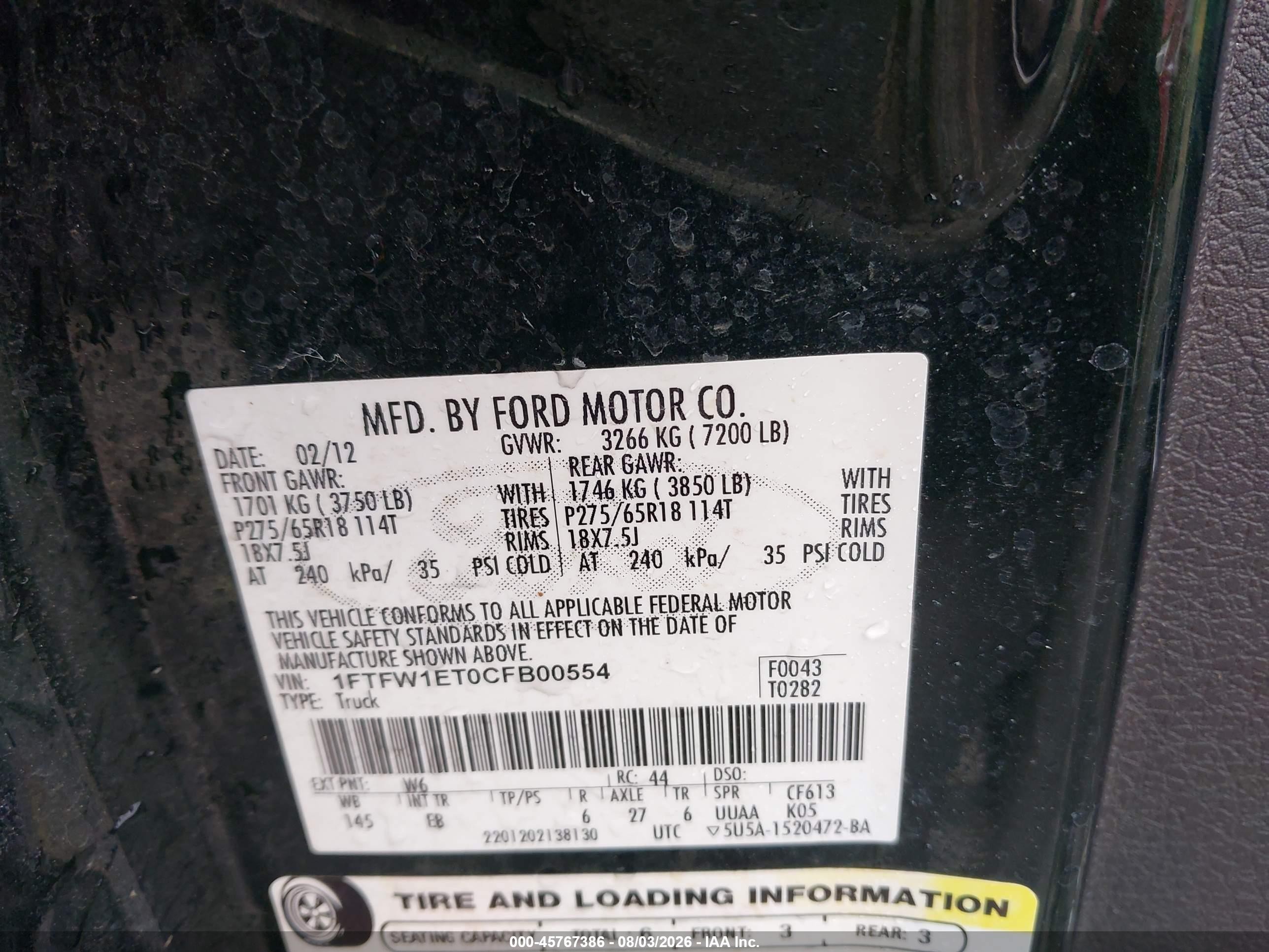 2012 Ford F-150 Lariat Green vin: 1FTFW1ET0CFB00554