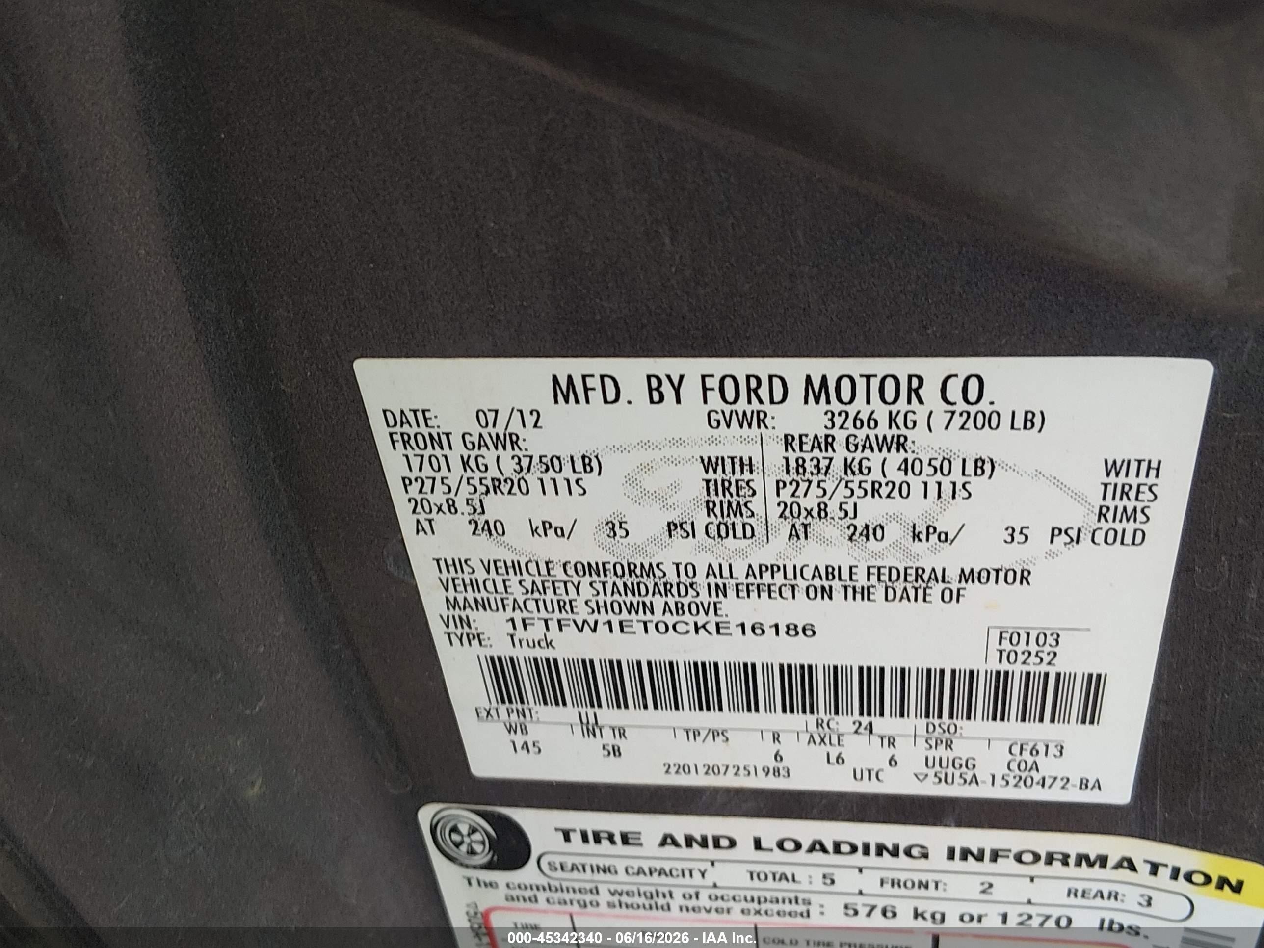 2012 Ford F-150 Fx4 Gray vin: 1FTFW1ET0CKE16186