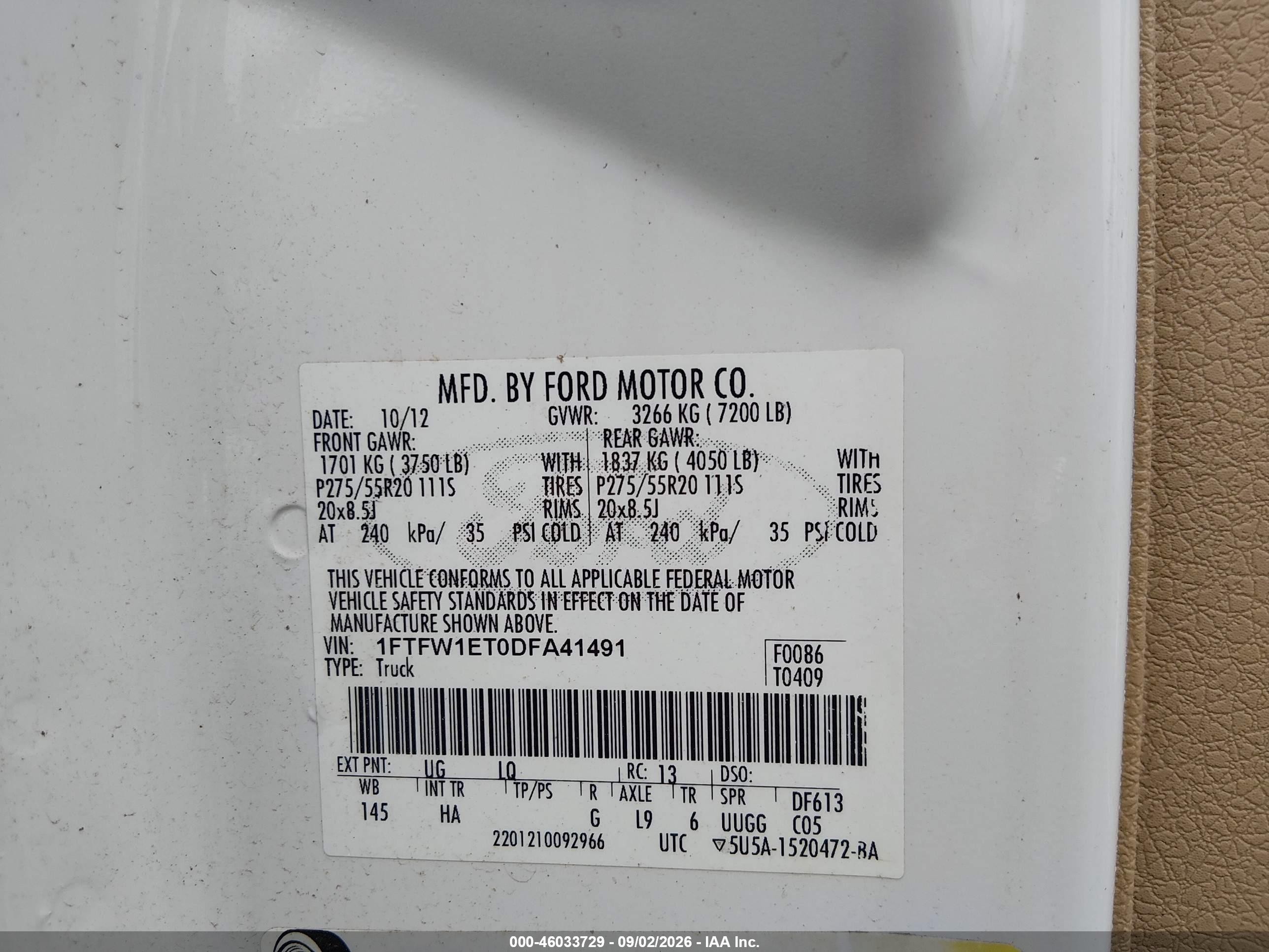 2013 Ford F-150 Lariat White vin: 1FTFW1ET0DFA41491