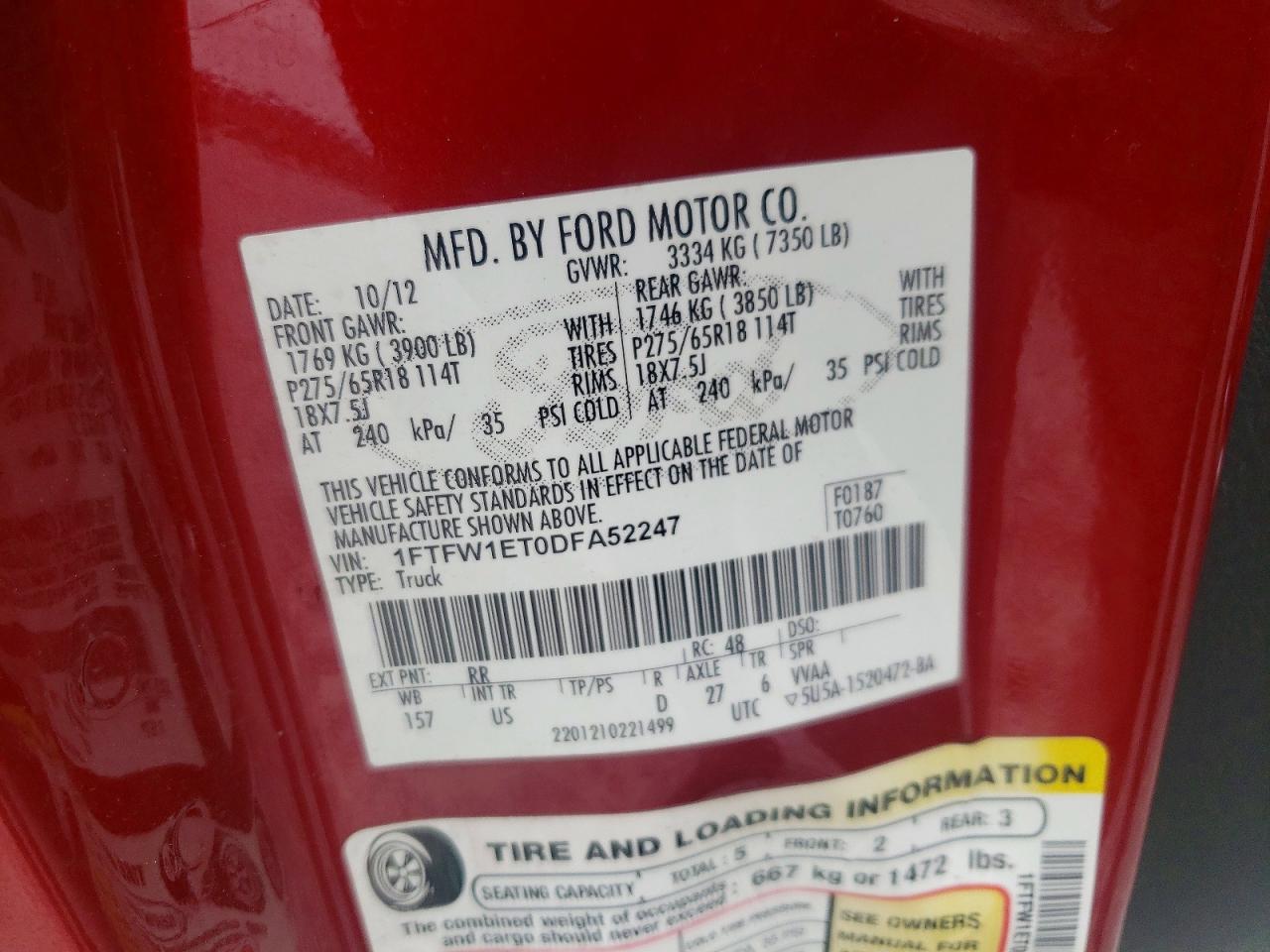 2013 Ford F150 Supercrew Red vin: 1FTFW1ET0DFA52247