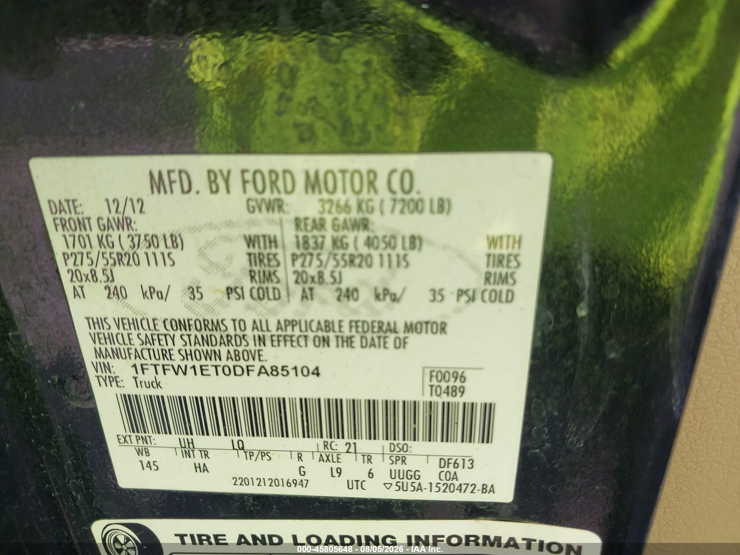 2013 Ford F-150 Lariat Черный vin: 1FTFW1ET0DFA85104