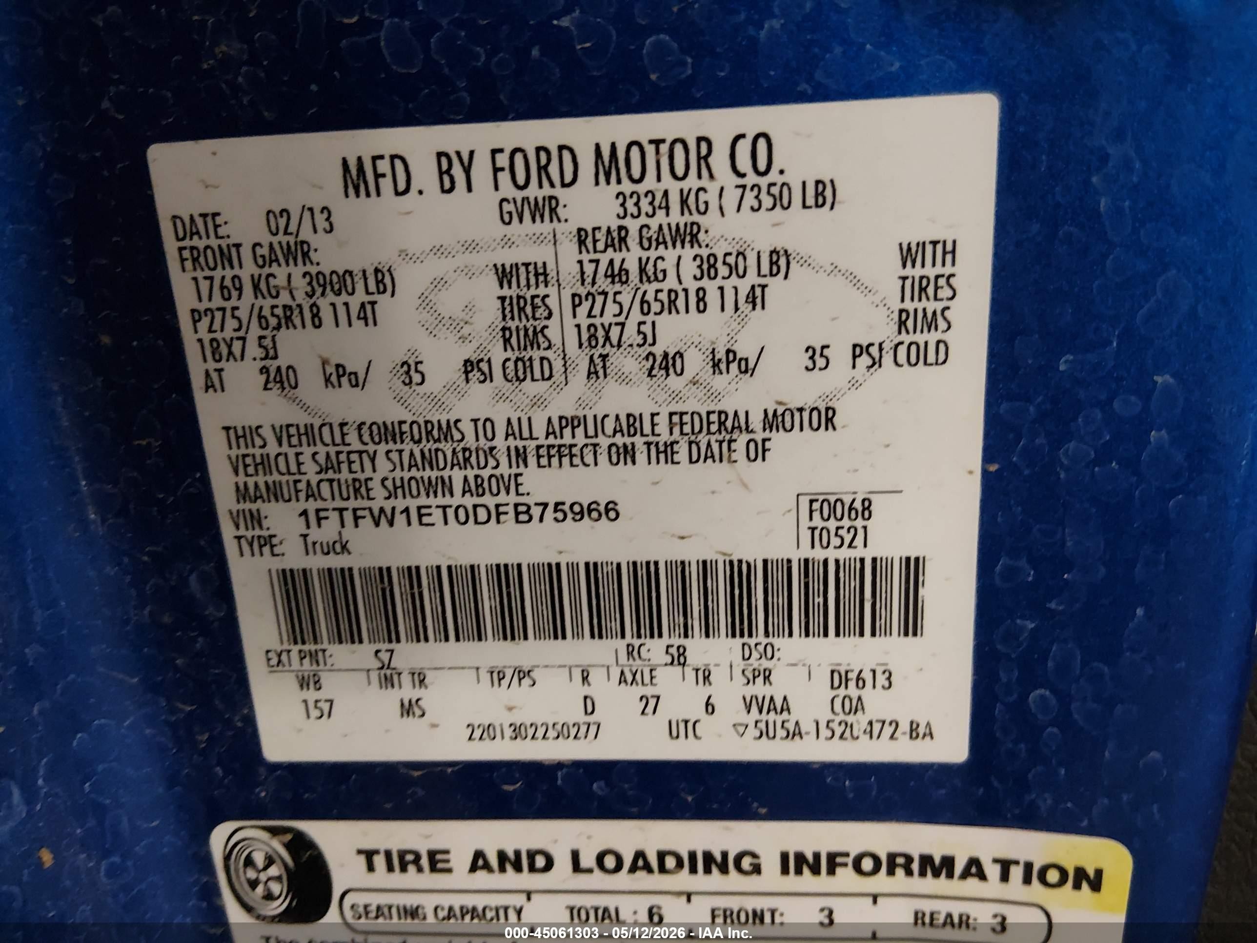 2013 Ford F-150 Xlt Blue vin: 1FTFW1ET0DFB75966