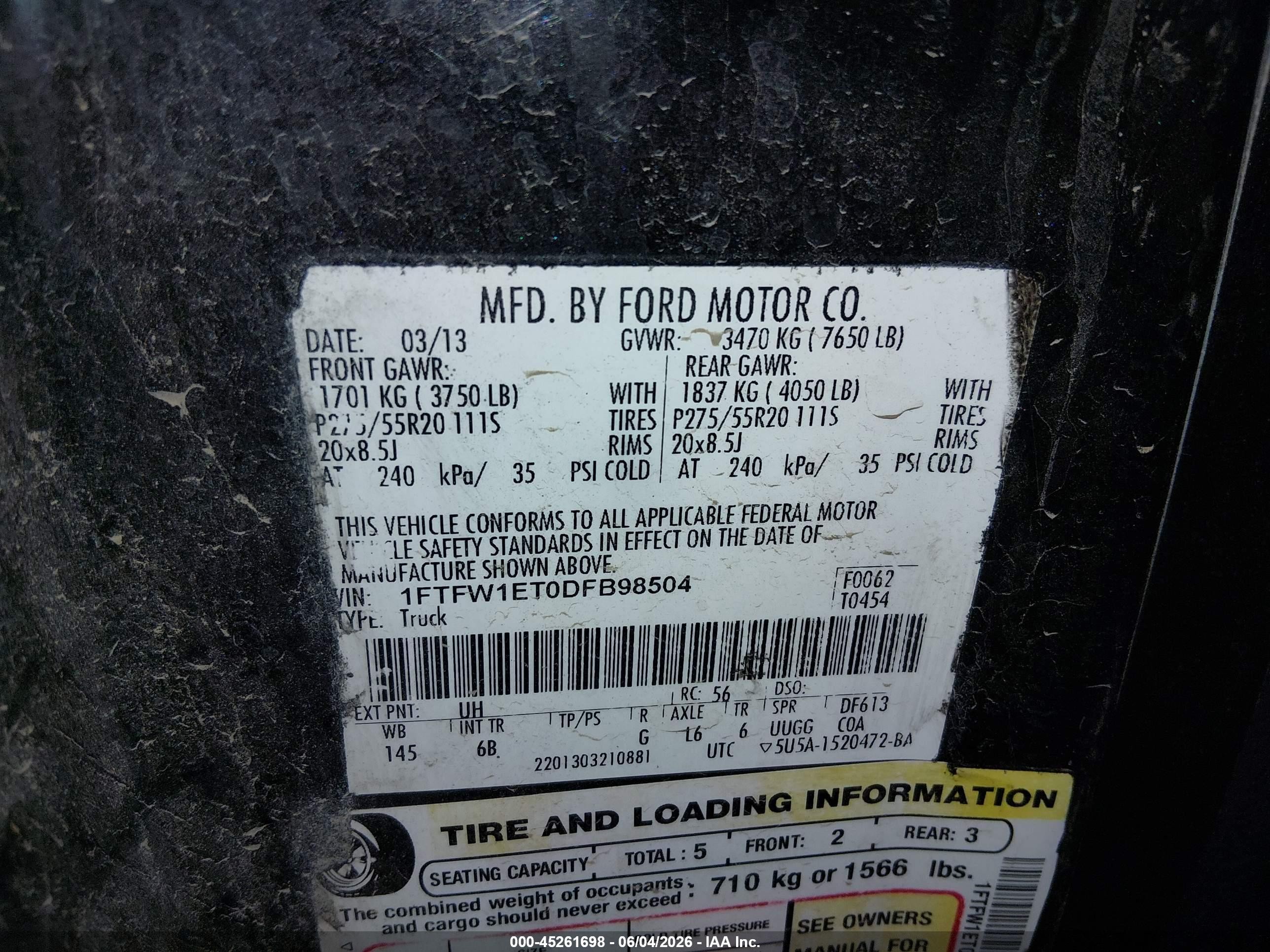 2013 Ford F-150 Fx4 Black vin: 1FTFW1ET0DFB98504