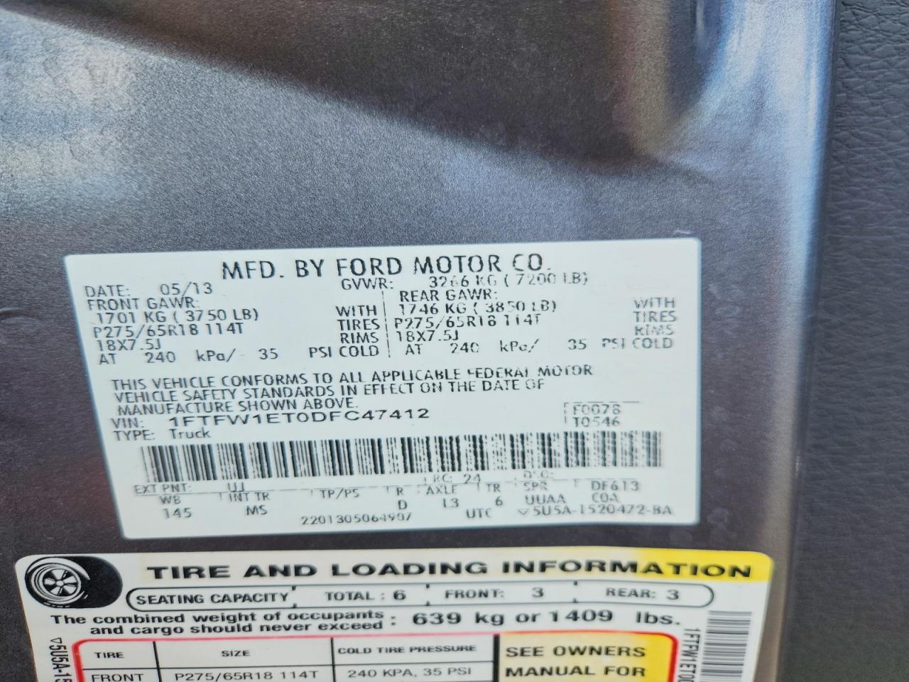 2013 Ford F150 Supercrew Gray vin: 1FTFW1ET0DFC47412