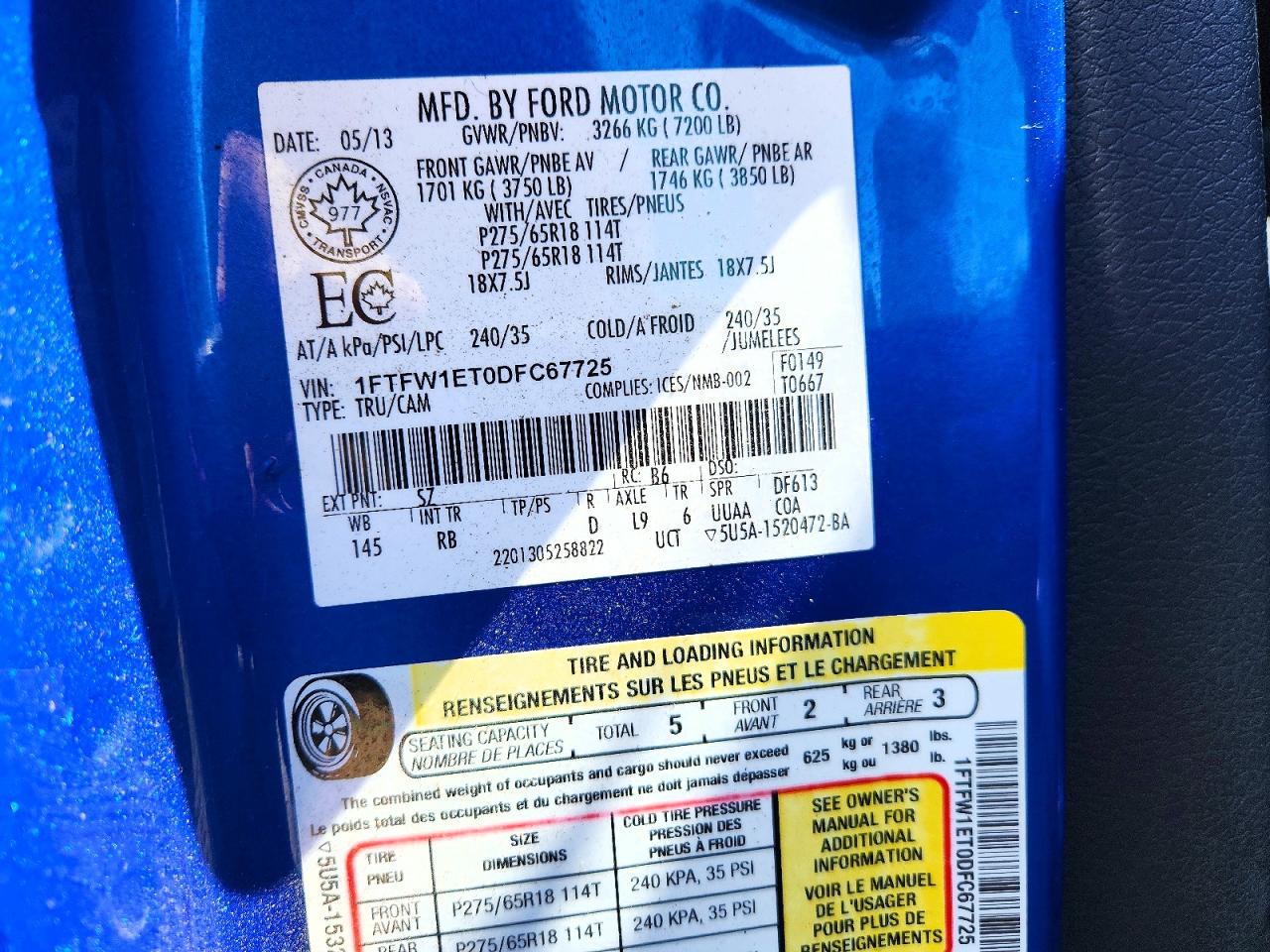 2013 Ford F150 Supercrew Blue vin: 1FTFW1ET0DFC67725