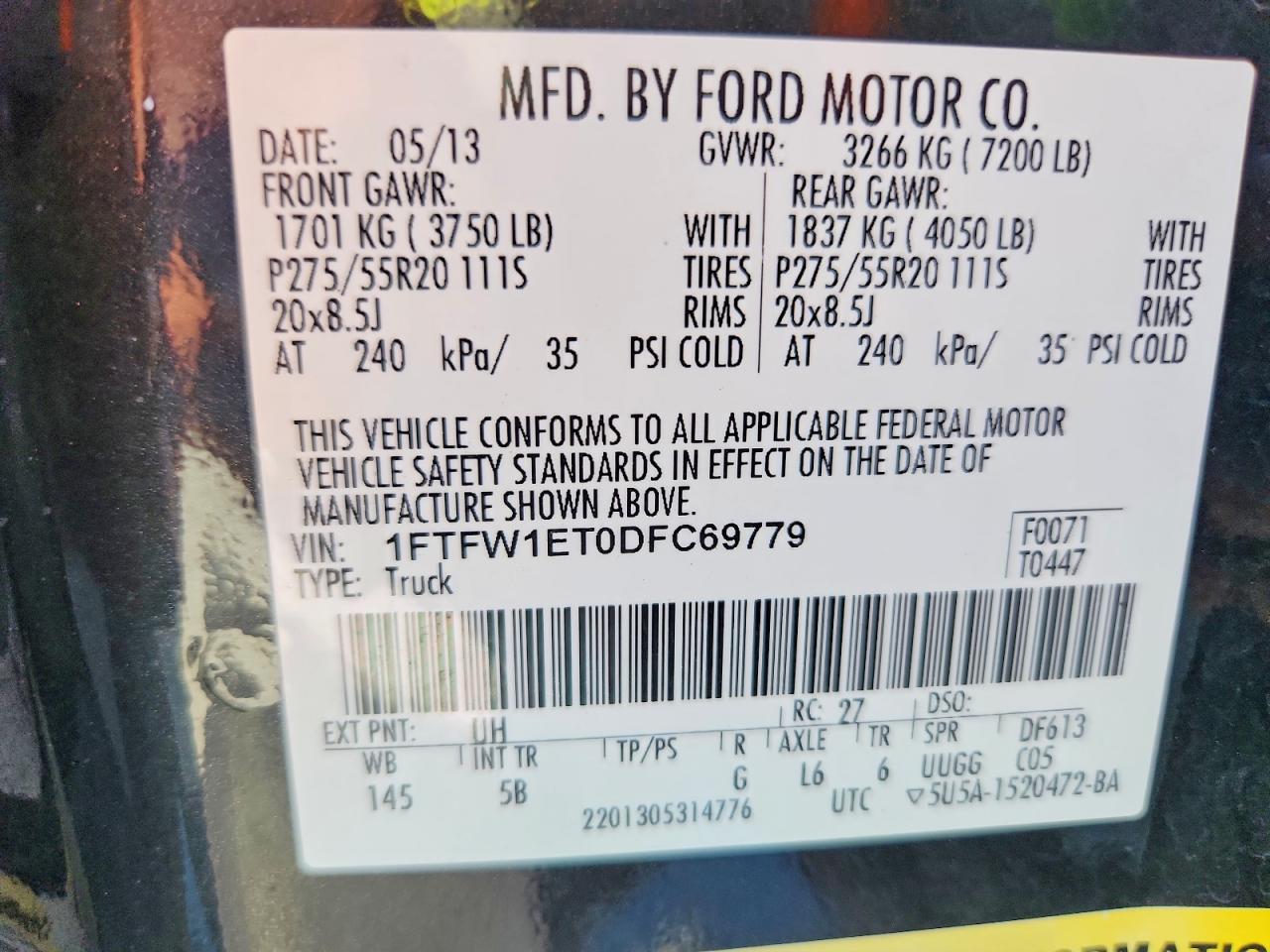 2013 Ford F150 Supercrew Black vin: 1FTFW1ET0DFC69779