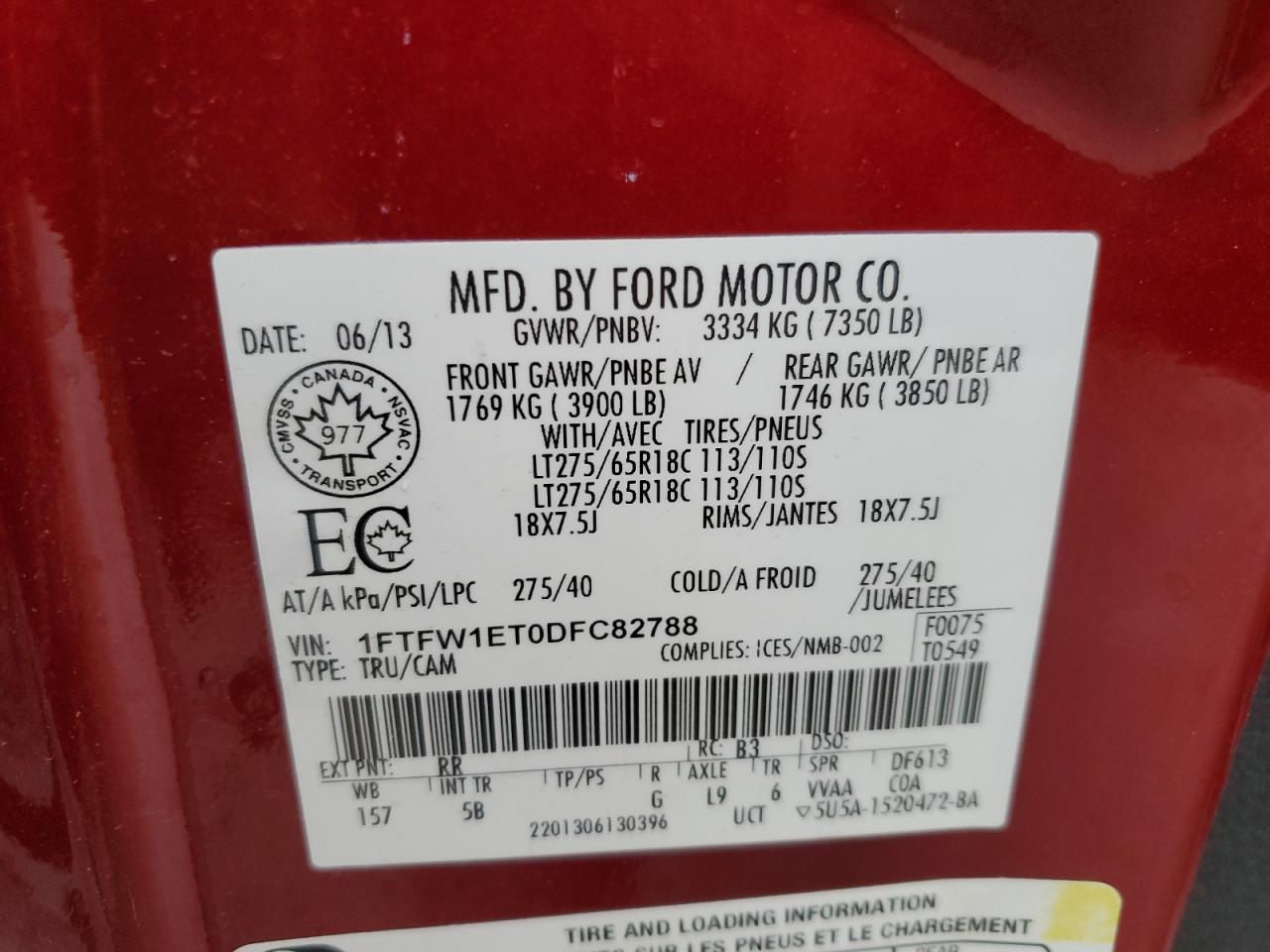 2013 Ford F150 Supercrew Red vin: 1FTFW1ET0DFC82788