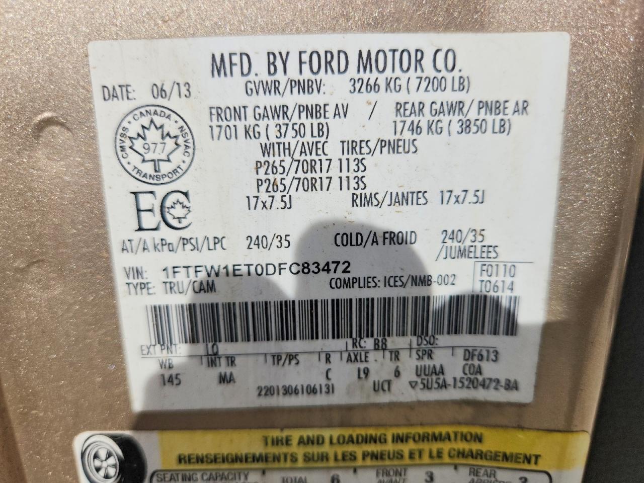 2013 Ford F150 Supercrew Tan vin: 1FTFW1ET0DFC83472
