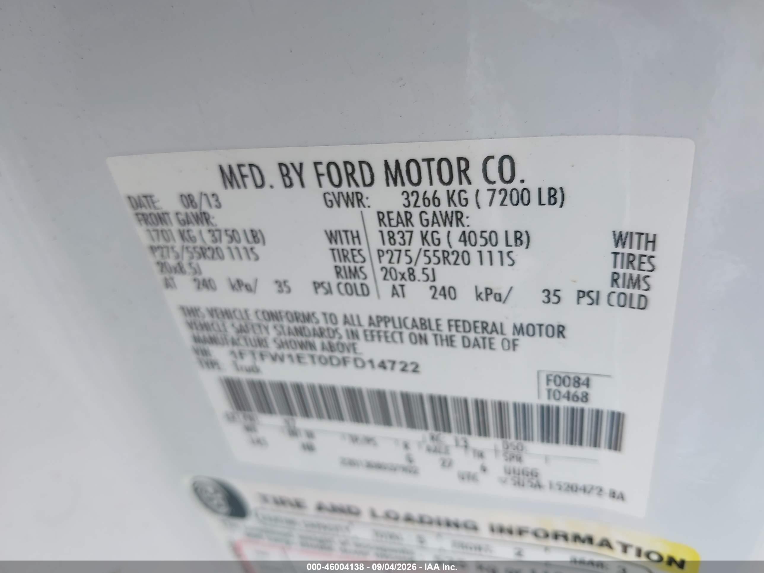 2013 Ford F-150 Lariat White vin: 1FTFW1ET0DFD14722