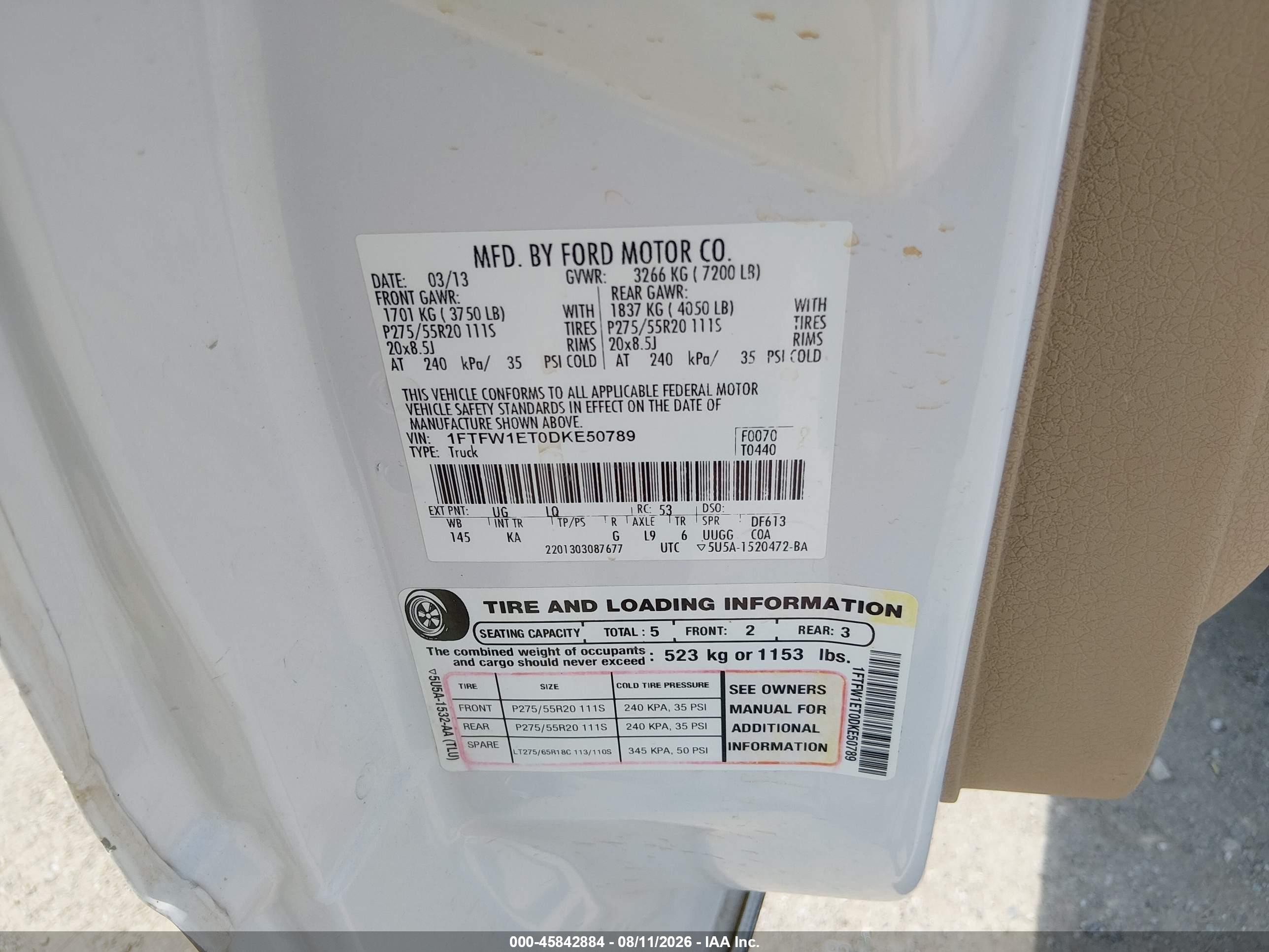 2013 Ford F-150 King Ranch Белый vin: 1FTFW1ET0DKE50789