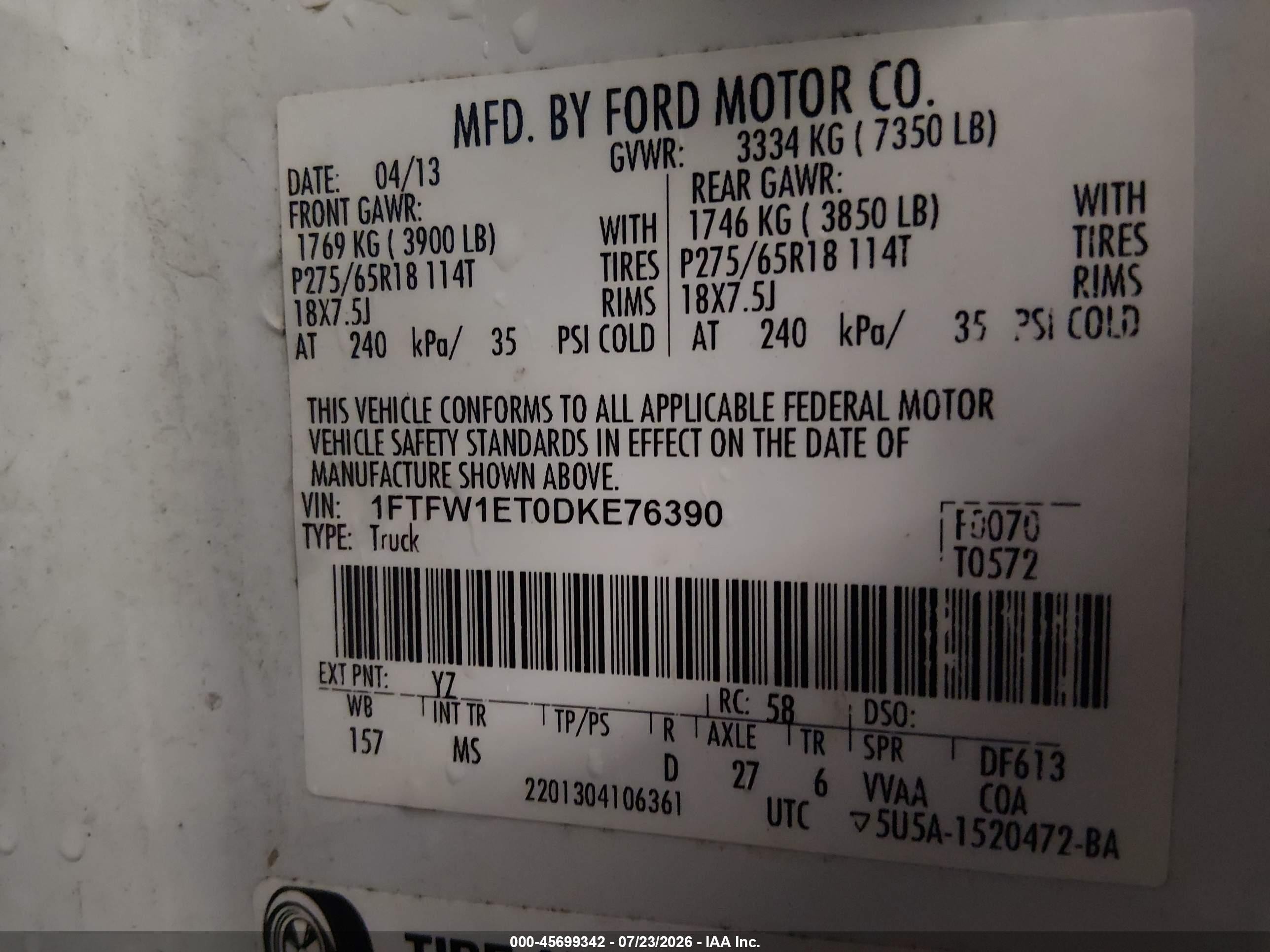 2013 Ford F-150 Xlt Белый vin: 1FTFW1ET0DKE76390