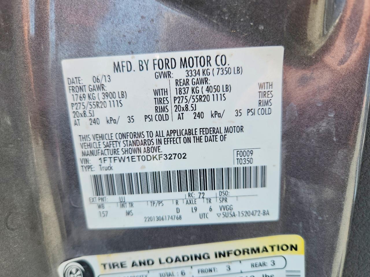 2013 Ford F150 Supercrew Gray vin: 1FTFW1ET0DKF32702