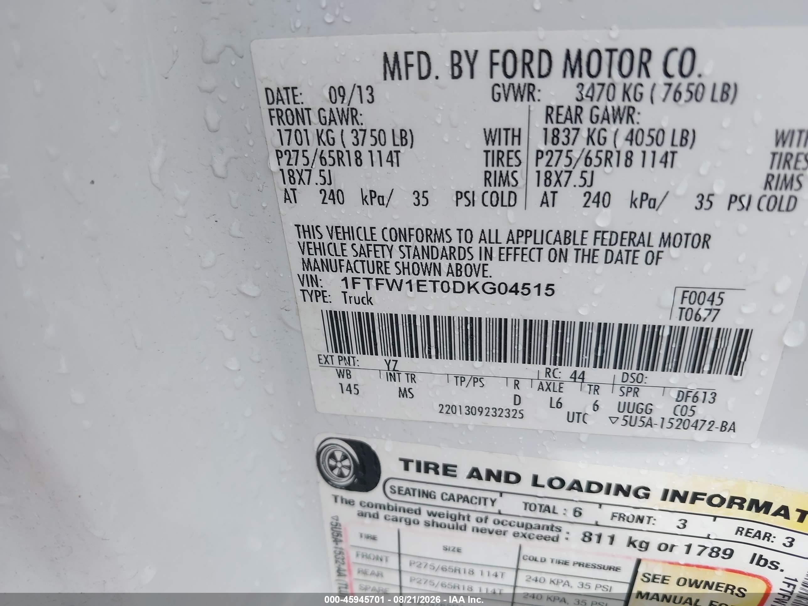 2013 Ford F-150 Xlt White vin: 1FTFW1ET0DKG04515