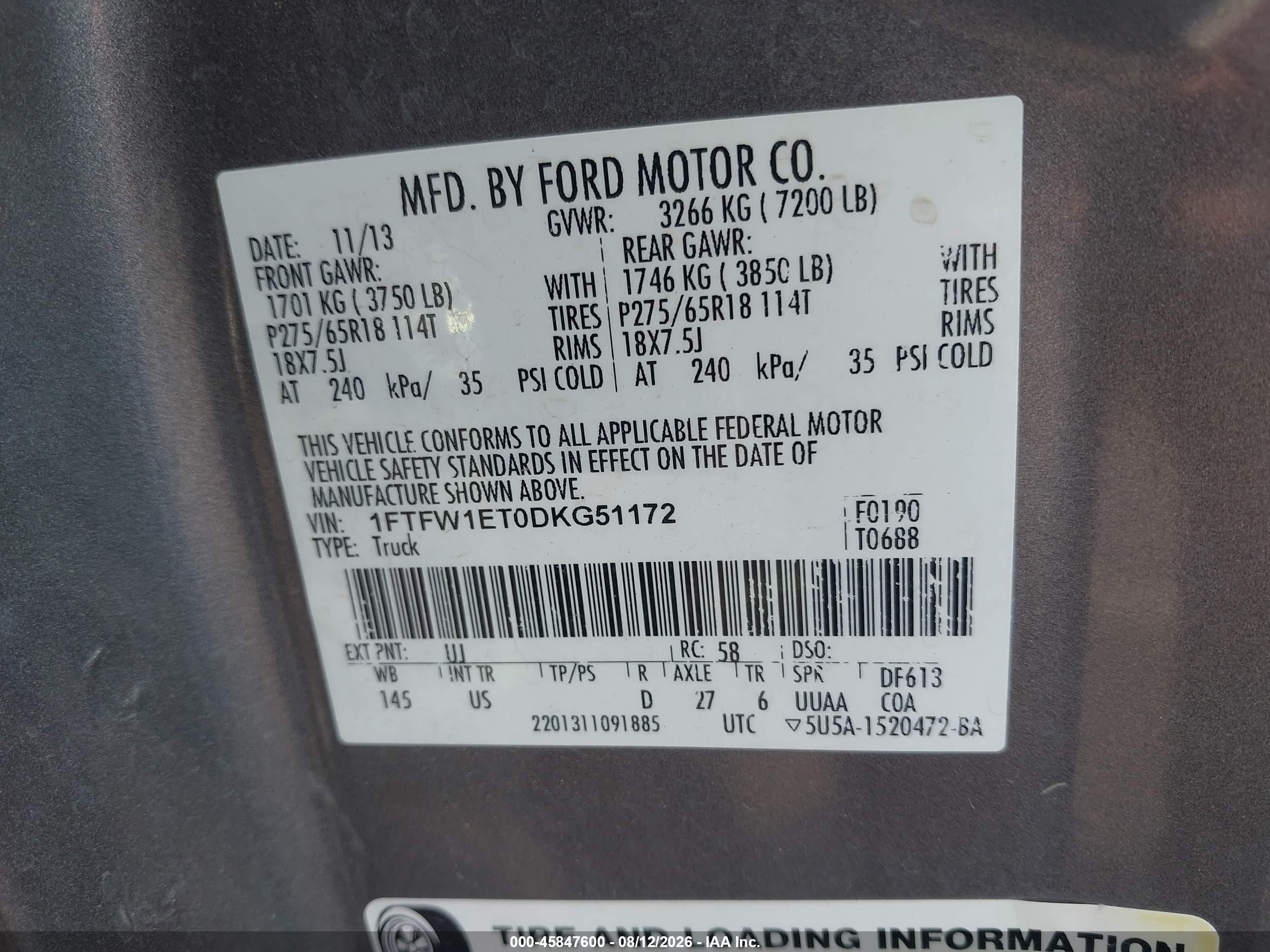 2013 Ford F-150 Xlt Серый vin: 1FTFW1ET0DKG51172