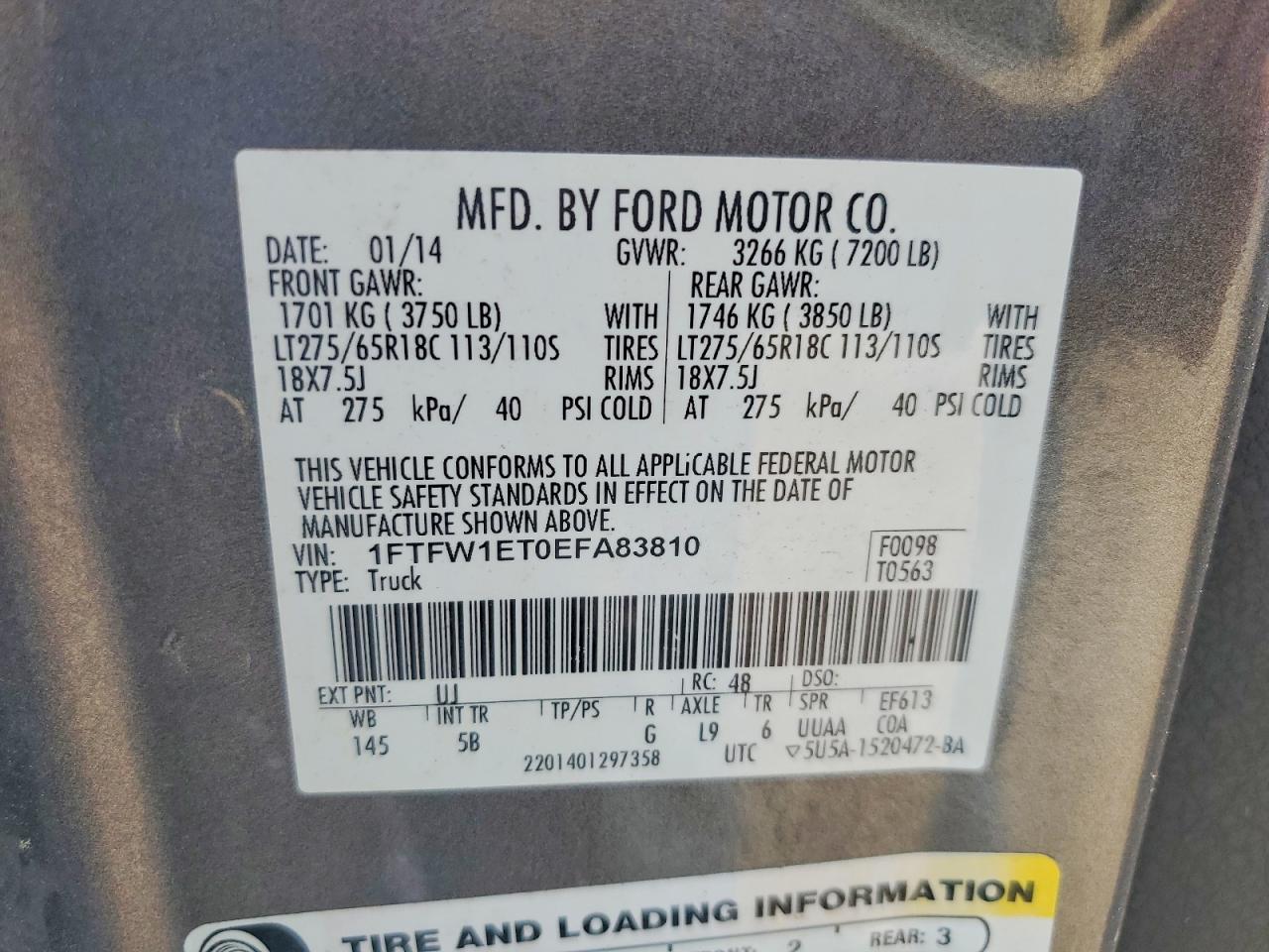2014 Ford F150 Supercrew Gray vin: 1FTFW1ET0EFA83810
