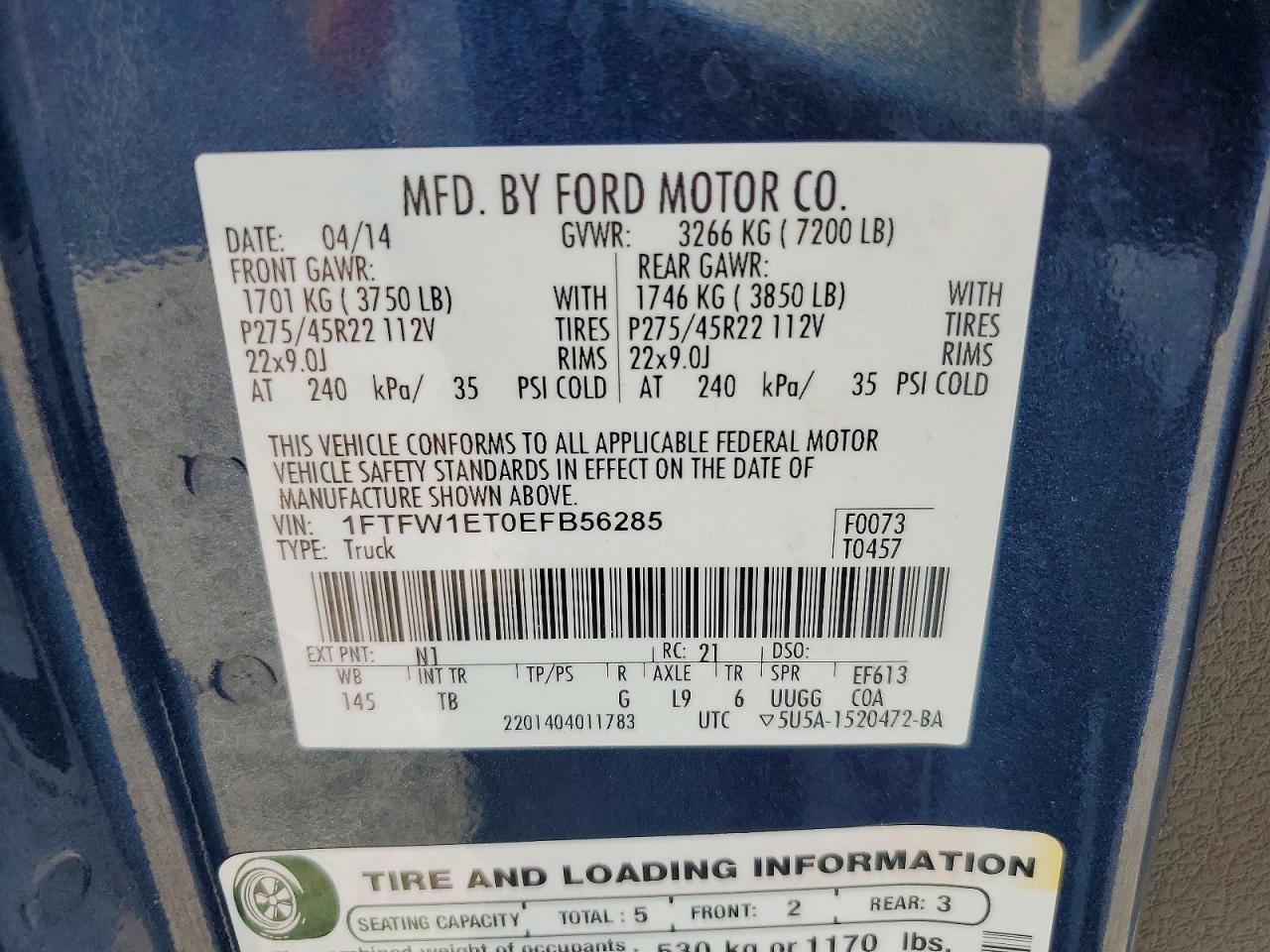 2014 Ford F150 Supercrew Blue vin: 1FTFW1ET0EFB56285