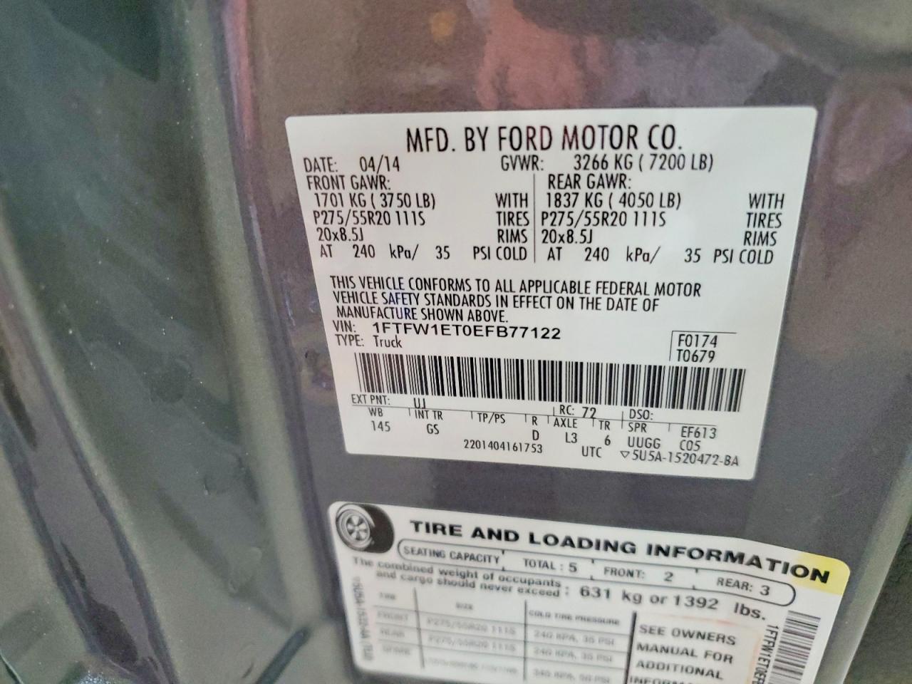 2014 Ford F150 Supercrew Gray vin: 1FTFW1ET0EFB77122