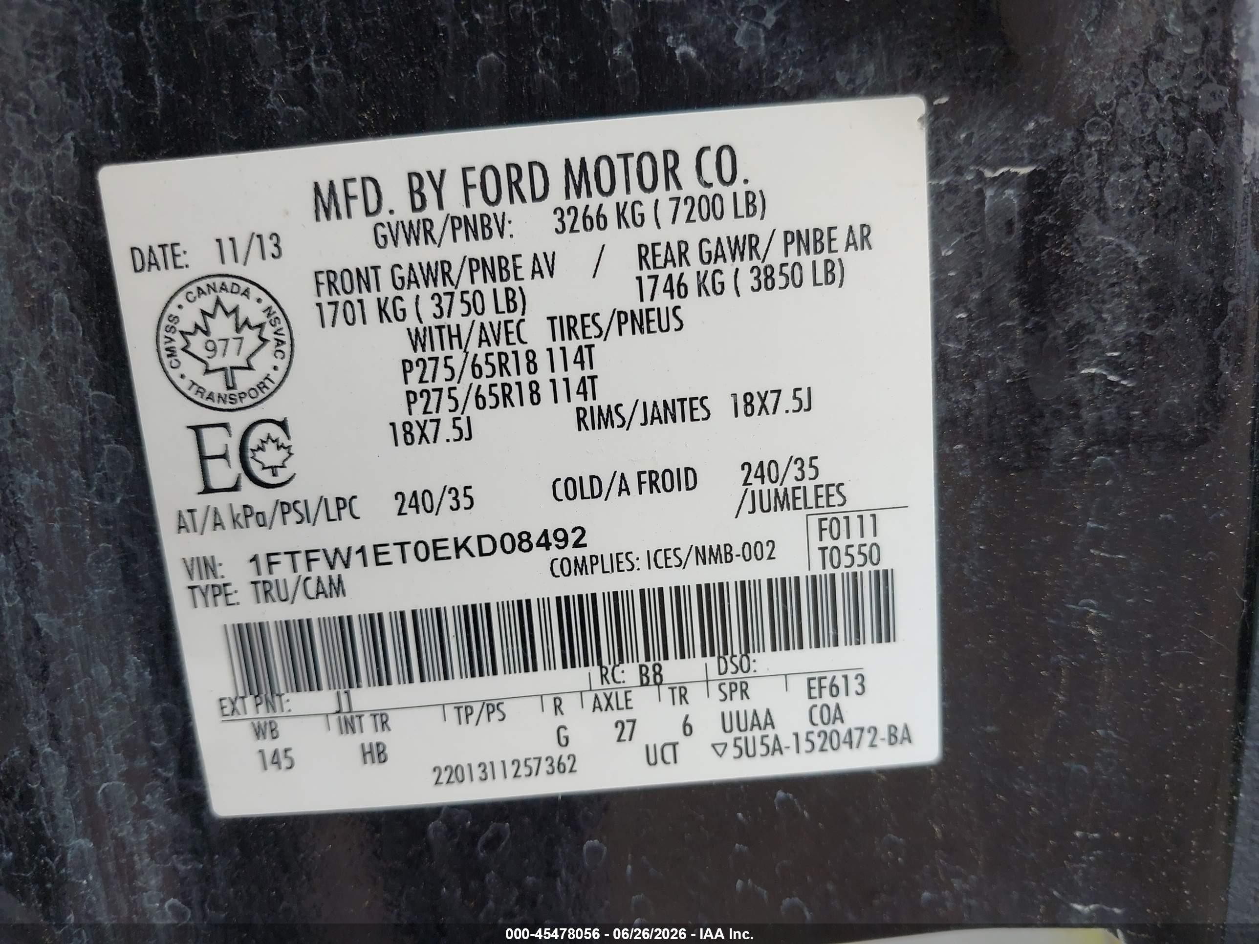 2014 Ford F-150 Lariat Black vin: 1FTFW1ET0EKD08492