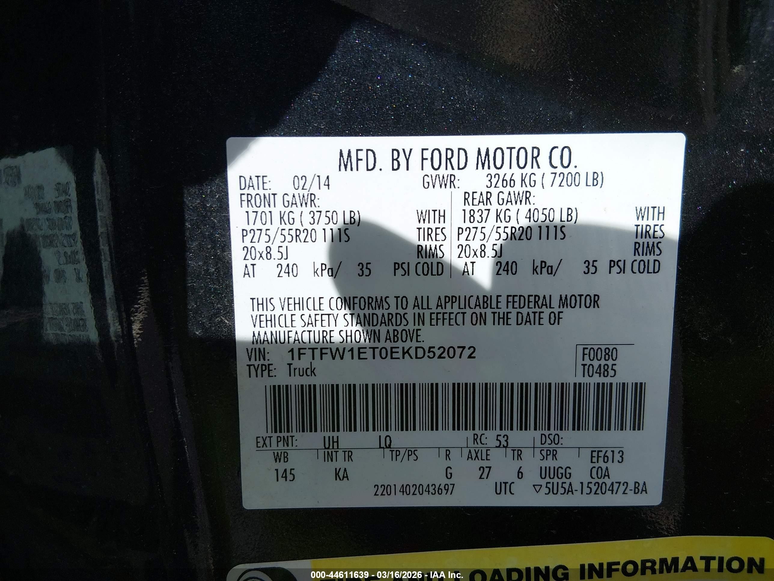 2014 Ford F-150 King Ranch White vin: 1FTFW1ET0EKD52072