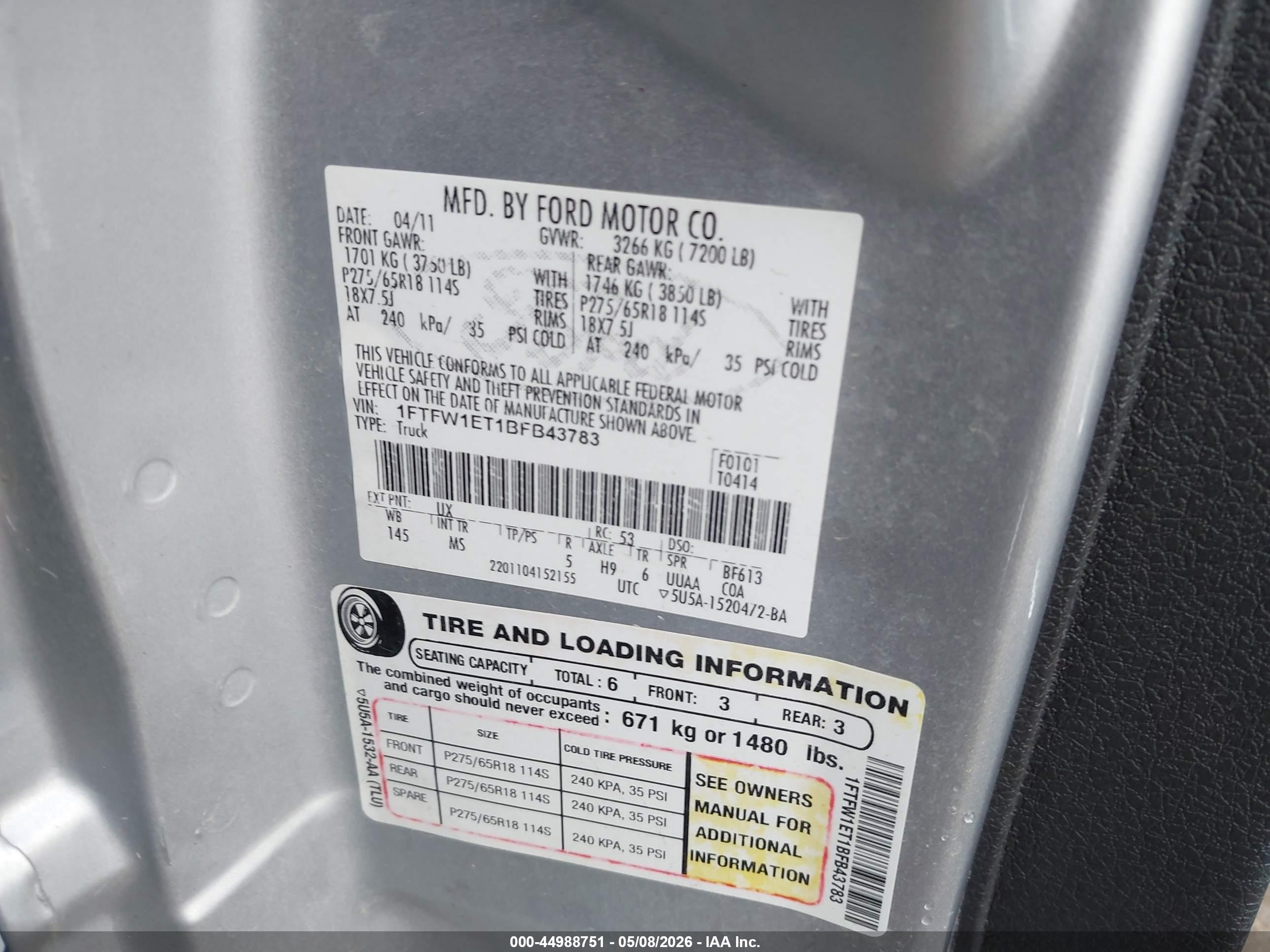 2011 Ford F-150 Xlt Gray vin: 1FTFW1ET1BFB43783