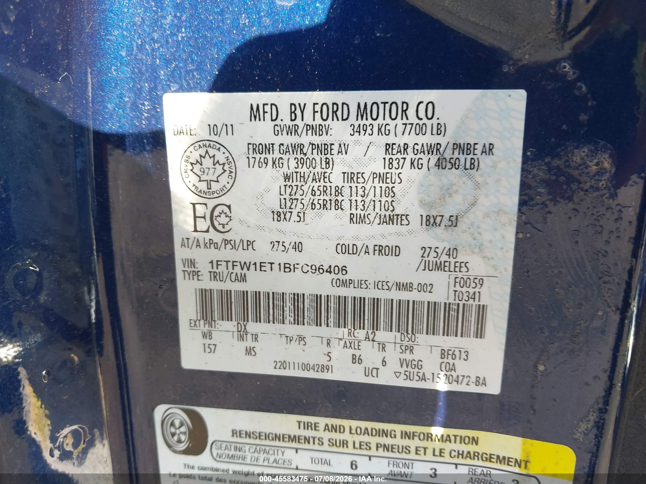 2011 Ford F-150 Xlt Синий vin: 1FTFW1ET1BFC96406