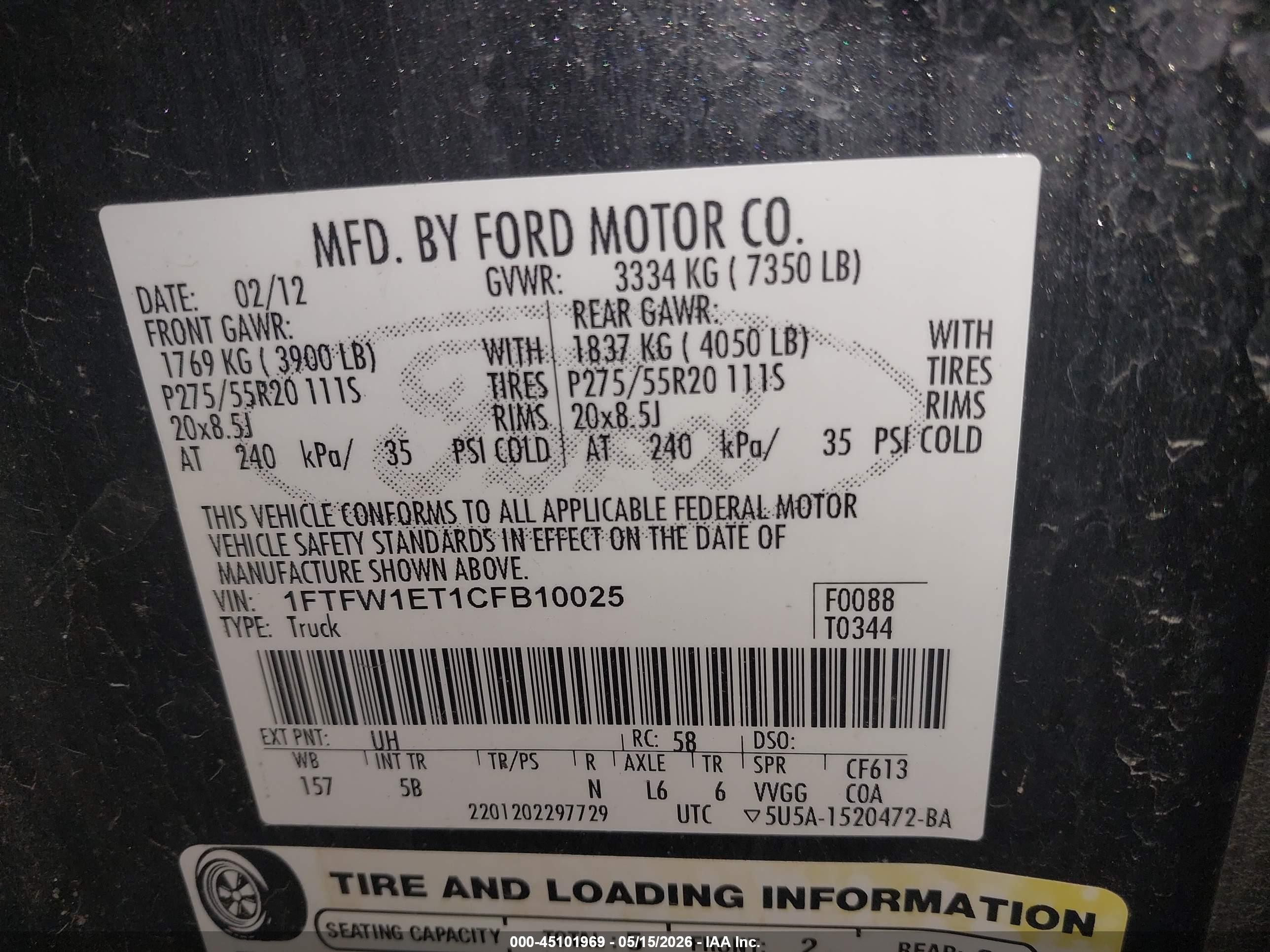 2012 Ford F-150 Fx4 Black vin: 1FTFW1ET1CFB10025