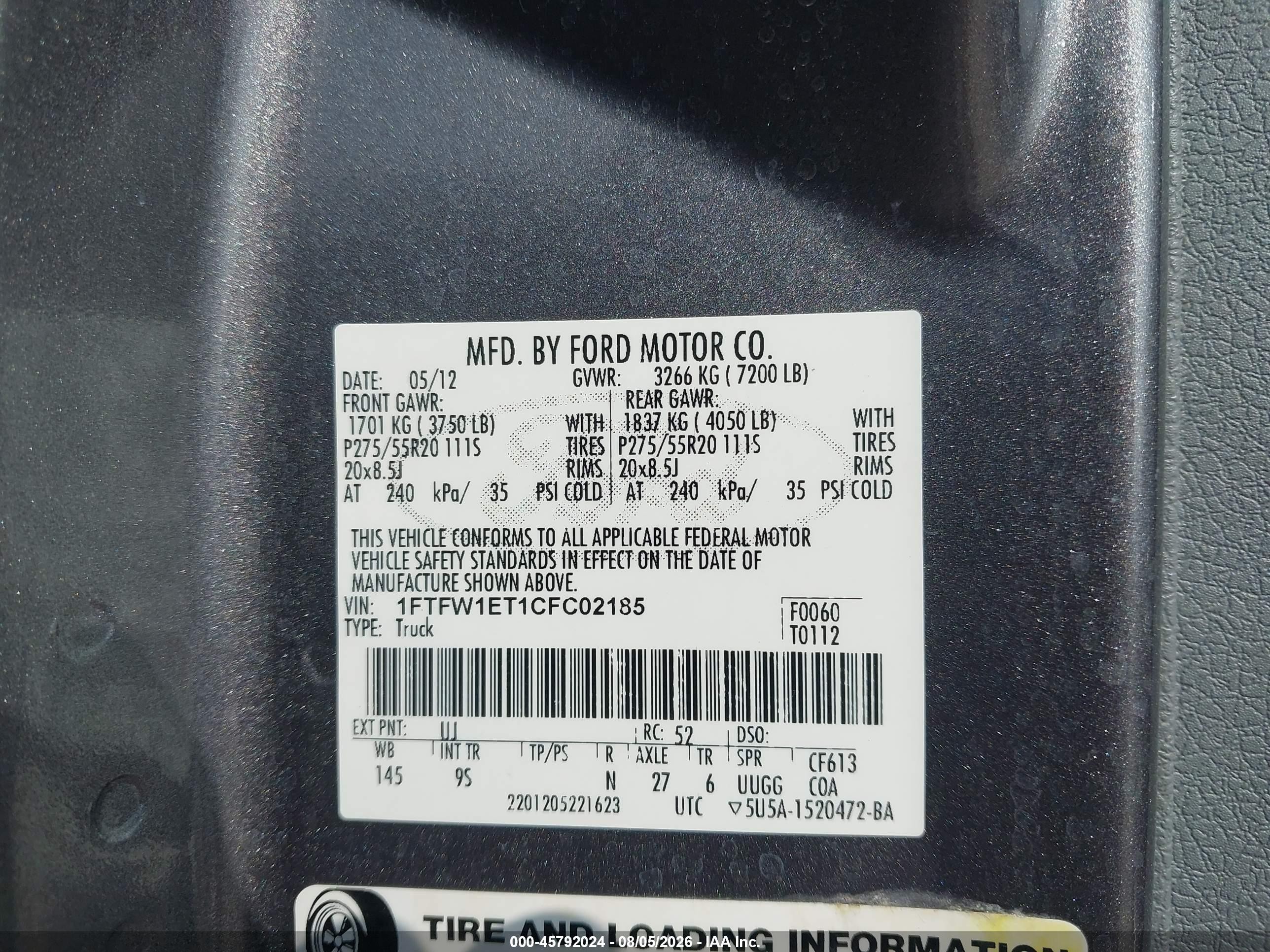 2012 Ford F-150 Platinum Серый vin: 1FTFW1ET1CFC02185