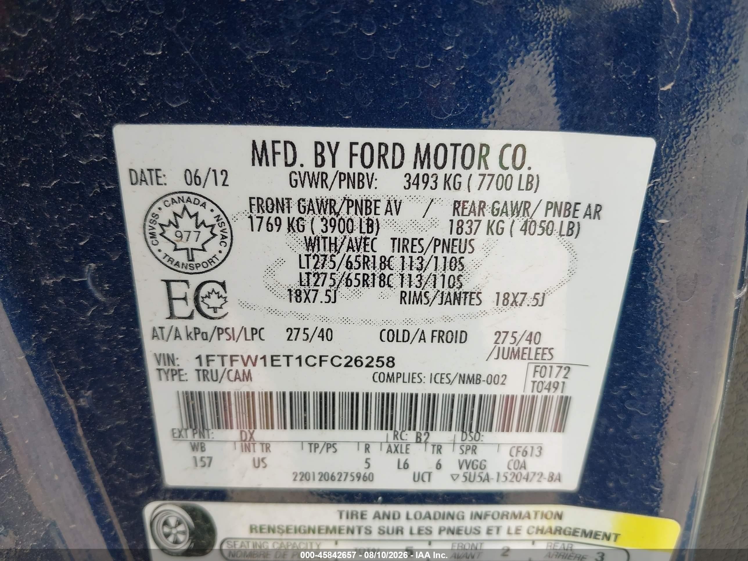 2012 Ford F-150 Xlt Blue vin: 1FTFW1ET1CFC26258