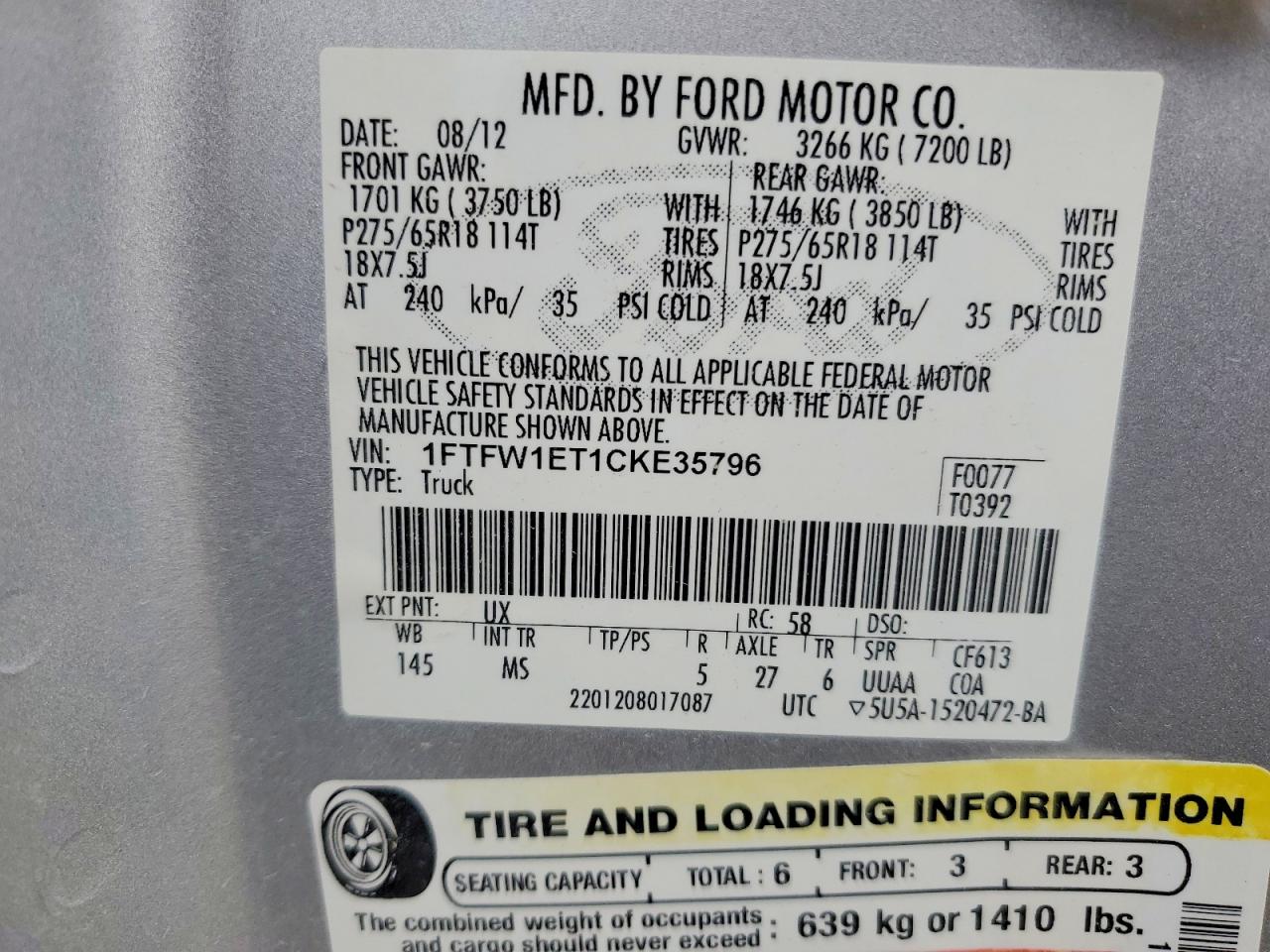 2012 Ford F150 Supercrew Silver vin: 1FTFW1ET1CKE35796