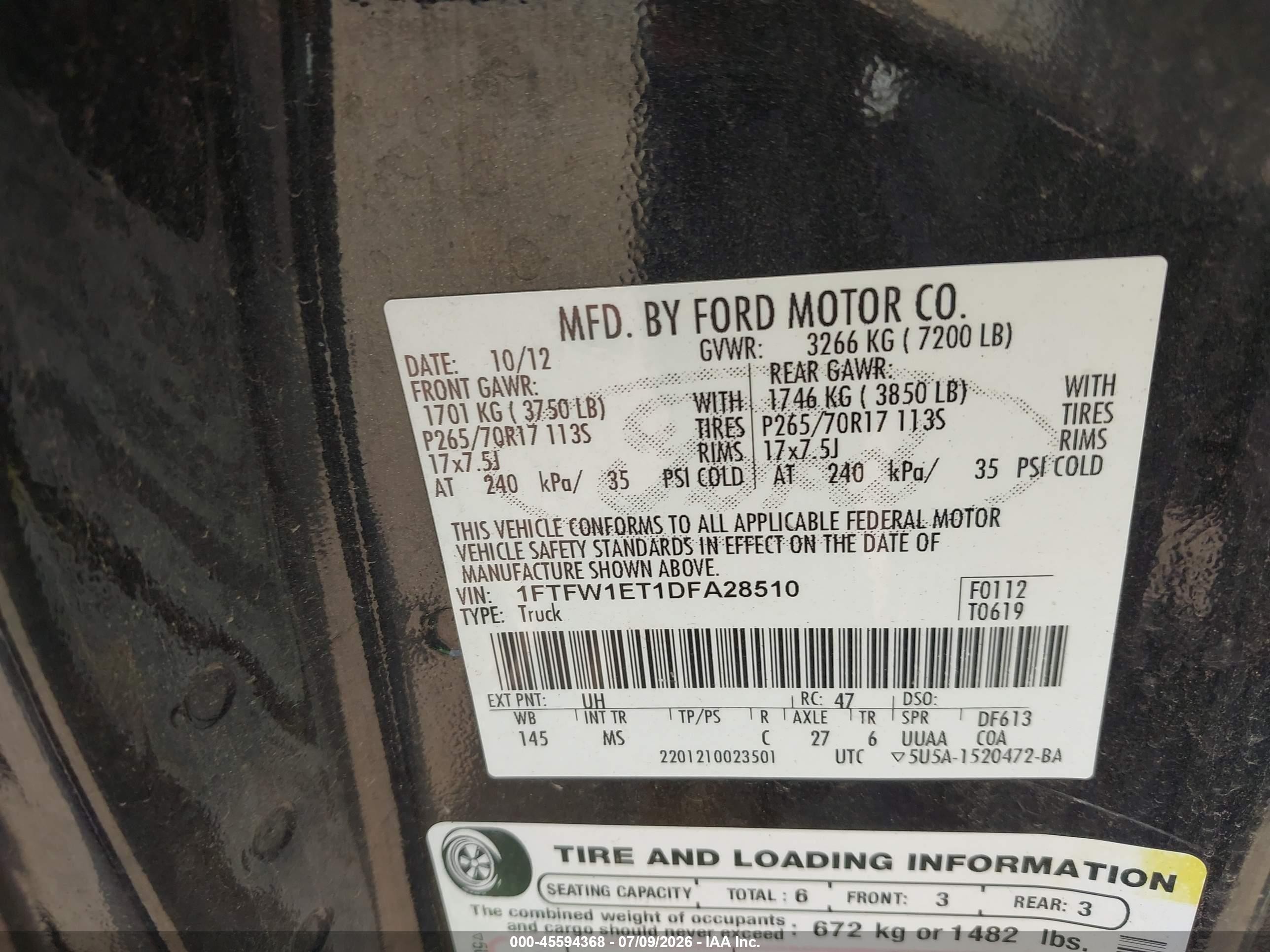 2013 Ford F-150 Xlt Black vin: 1FTFW1ET1DFA28510