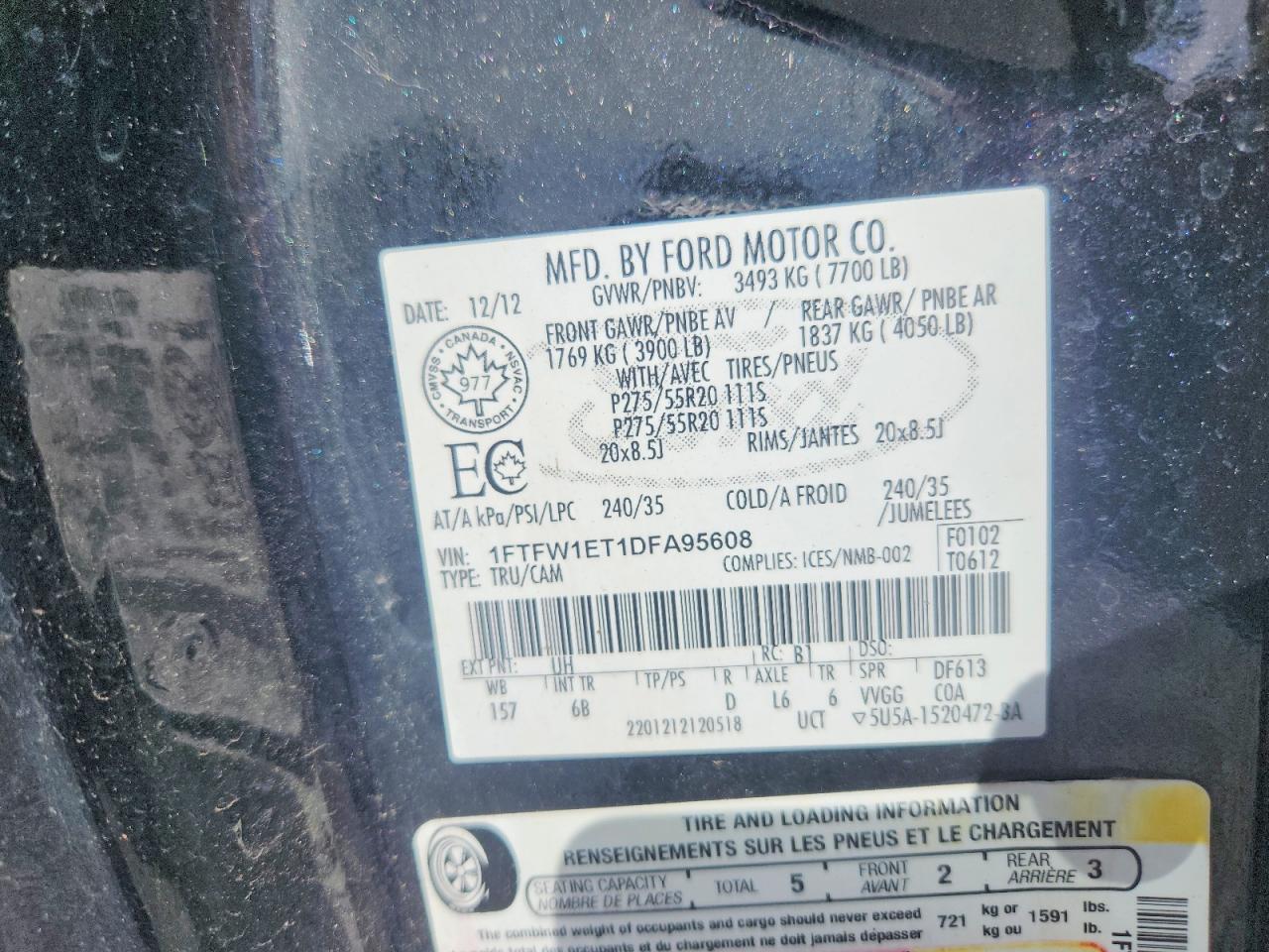 2013 Ford F150 Supercrew Black vin: 1FTFW1ET1DFA95608