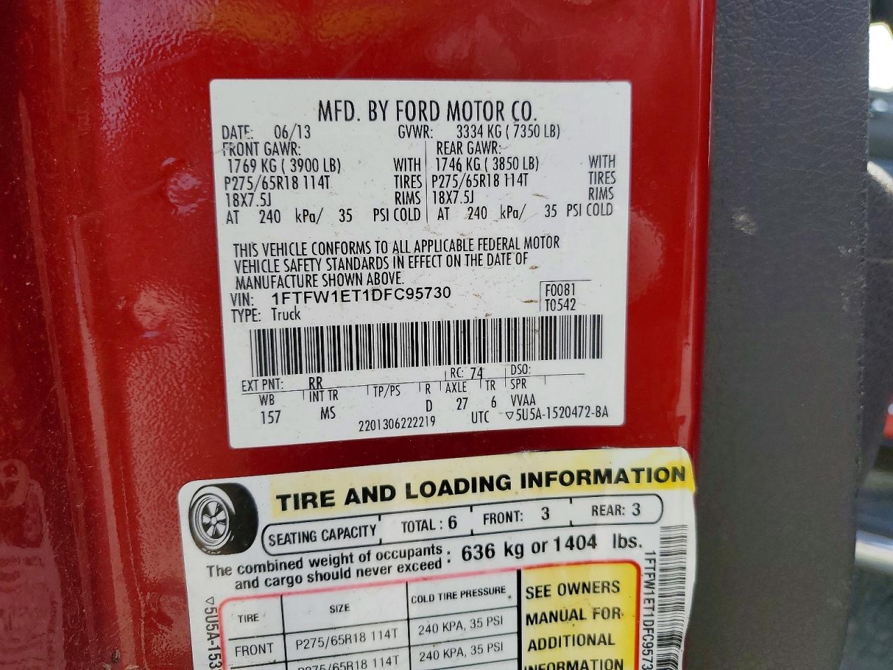 2013 Ford F150 Supercrew Red vin: 1FTFW1ET1DFC95730