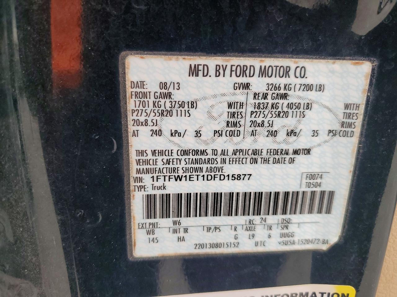 2013 Ford F150 Supercrew Green vin: 1FTFW1ET1DFD15877