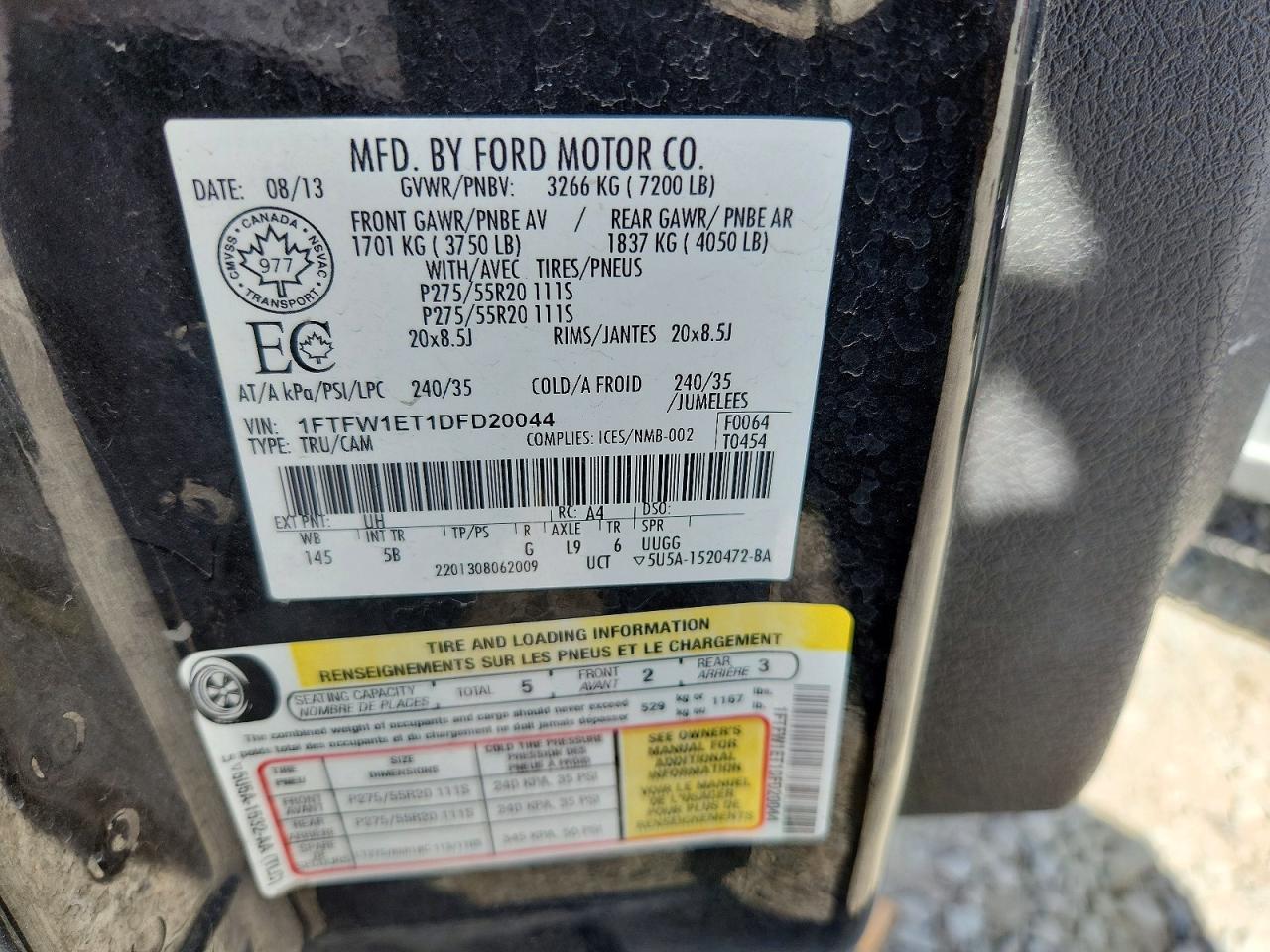 2013 Ford F150 Supercrew Black vin: 1FTFW1ET1DFD20044