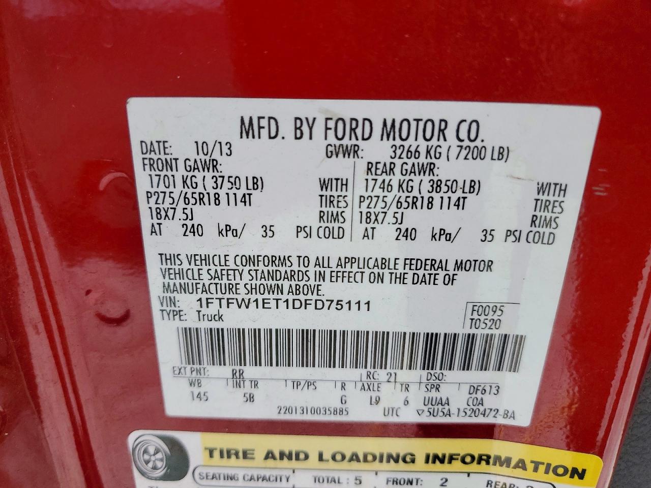 2013 Ford F150 Supercrew Burgundy vin: 1FTFW1ET1DFD75111