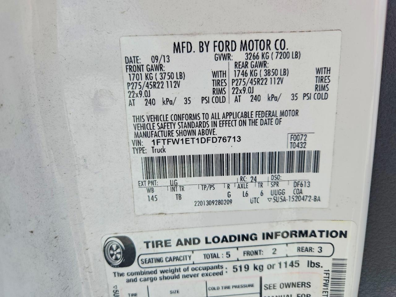 2013 Ford F150 Supercrew White vin: 1FTFW1ET1DFD76713