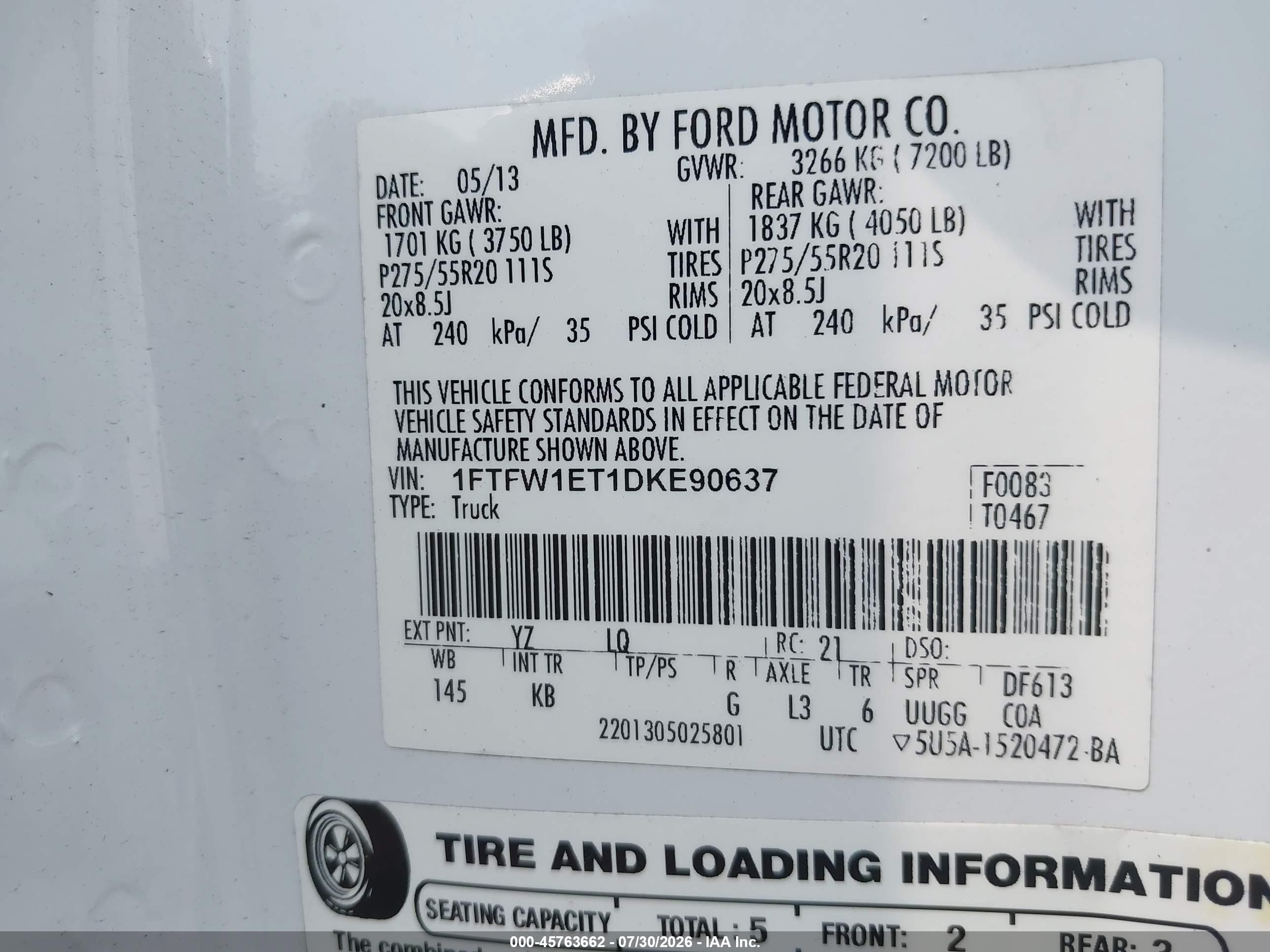 2013 Ford F-150 King Ranch Белый vin: 1FTFW1ET1DKE90637