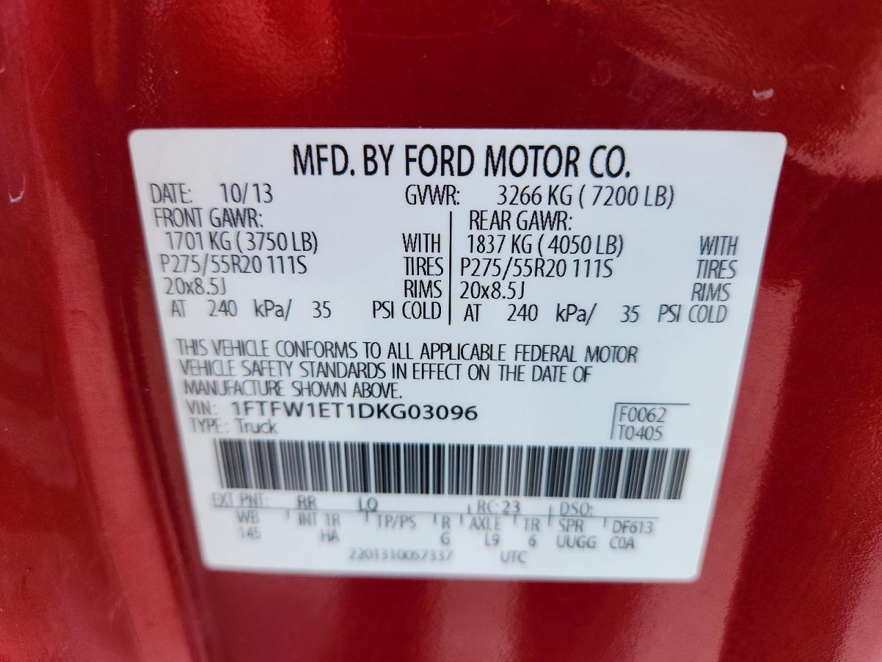 2013 Ford F150 Supercrew Burgundy vin: 1FTFW1ET1DKG03096