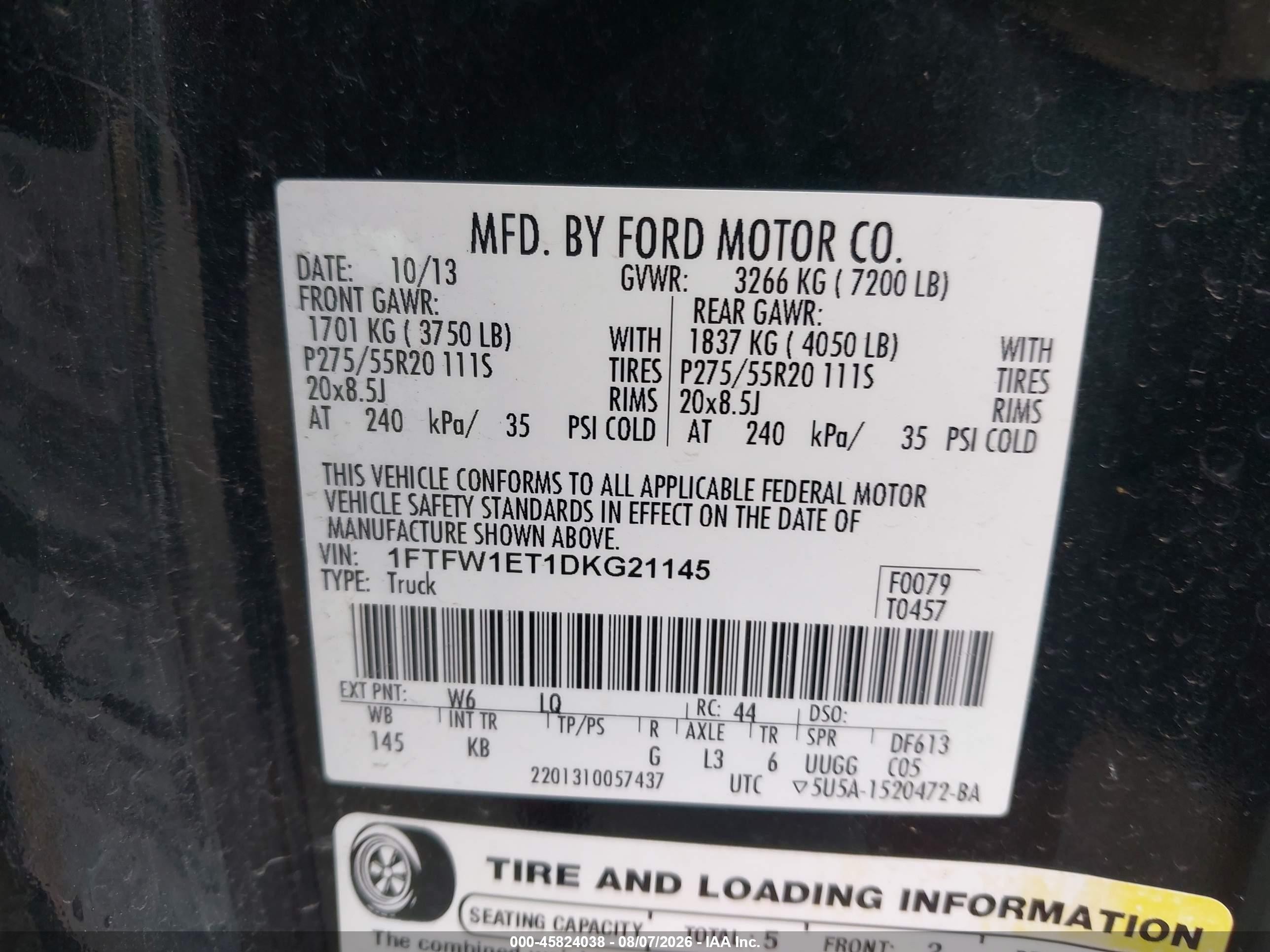 2013 Ford F-150 King Ranch Зеленый vin: 1FTFW1ET1DKG21145
