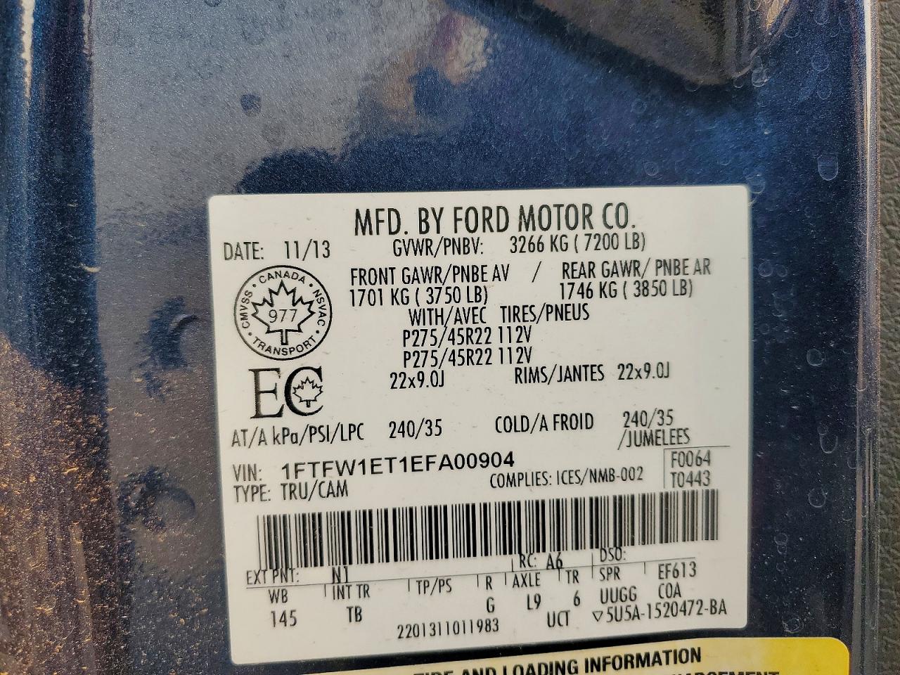 2014 Ford F150 Supercrew Blue vin: 1FTFW1ET1EFA00904
