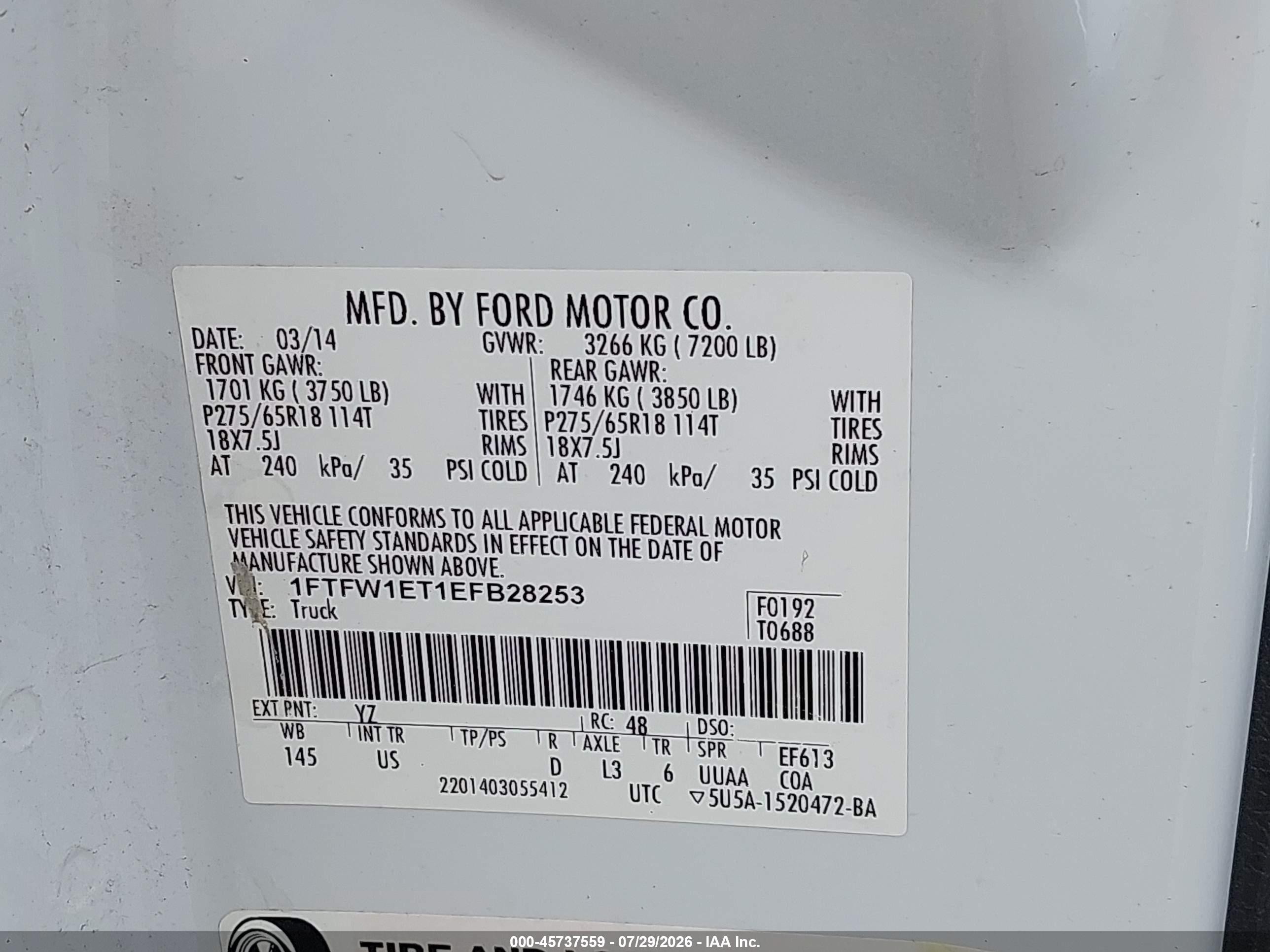 2014 Ford F-150 Xlt White vin: 1FTFW1ET1EFB28253