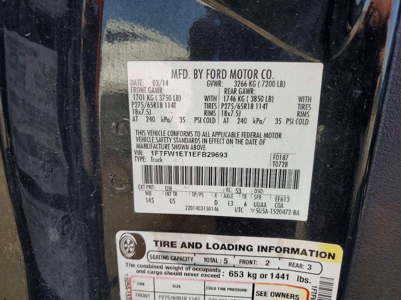 2014 Ford F150 Supercrew Black vin: 1FTFW1ET1EFB29693