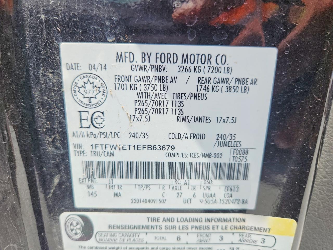2014 Ford F150 Supercrew Black vin: 1FTFW1ET1EFB63679