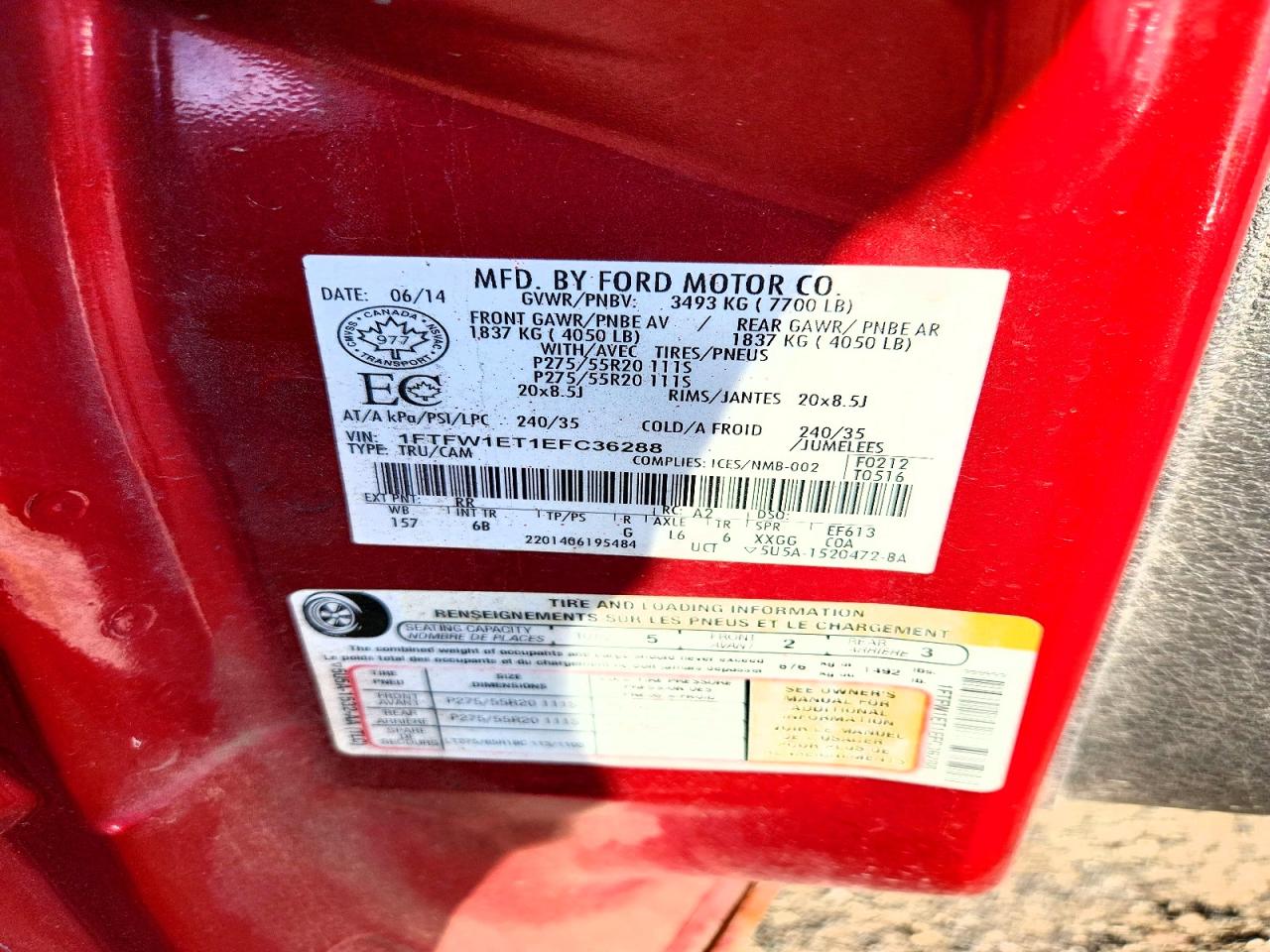 2014 Ford F150 Supercrew Red vin: 1FTFW1ET1EFC36288