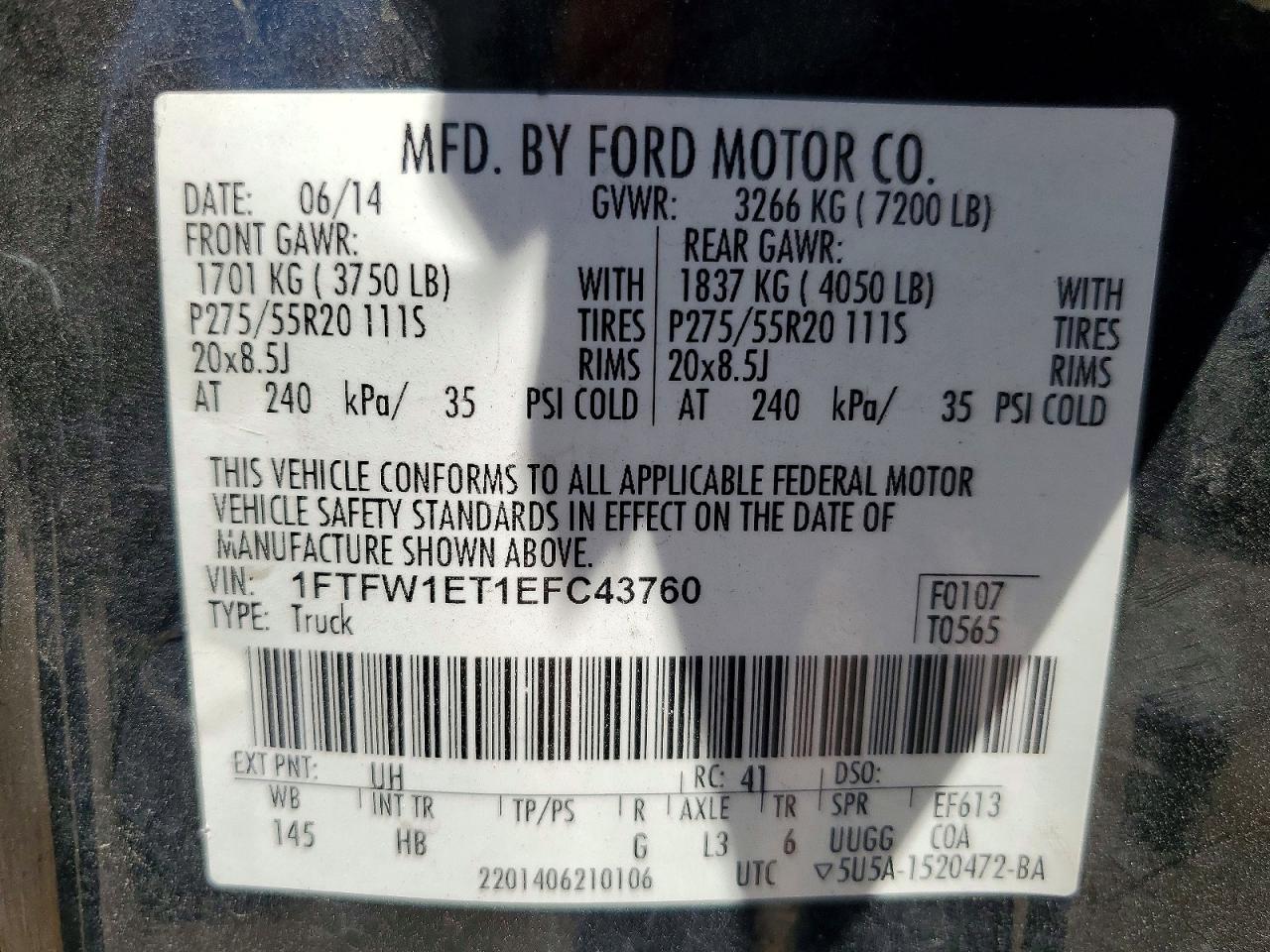 2014 Ford F150 Supercrew Черный vin: 1FTFW1ET1EFC43760